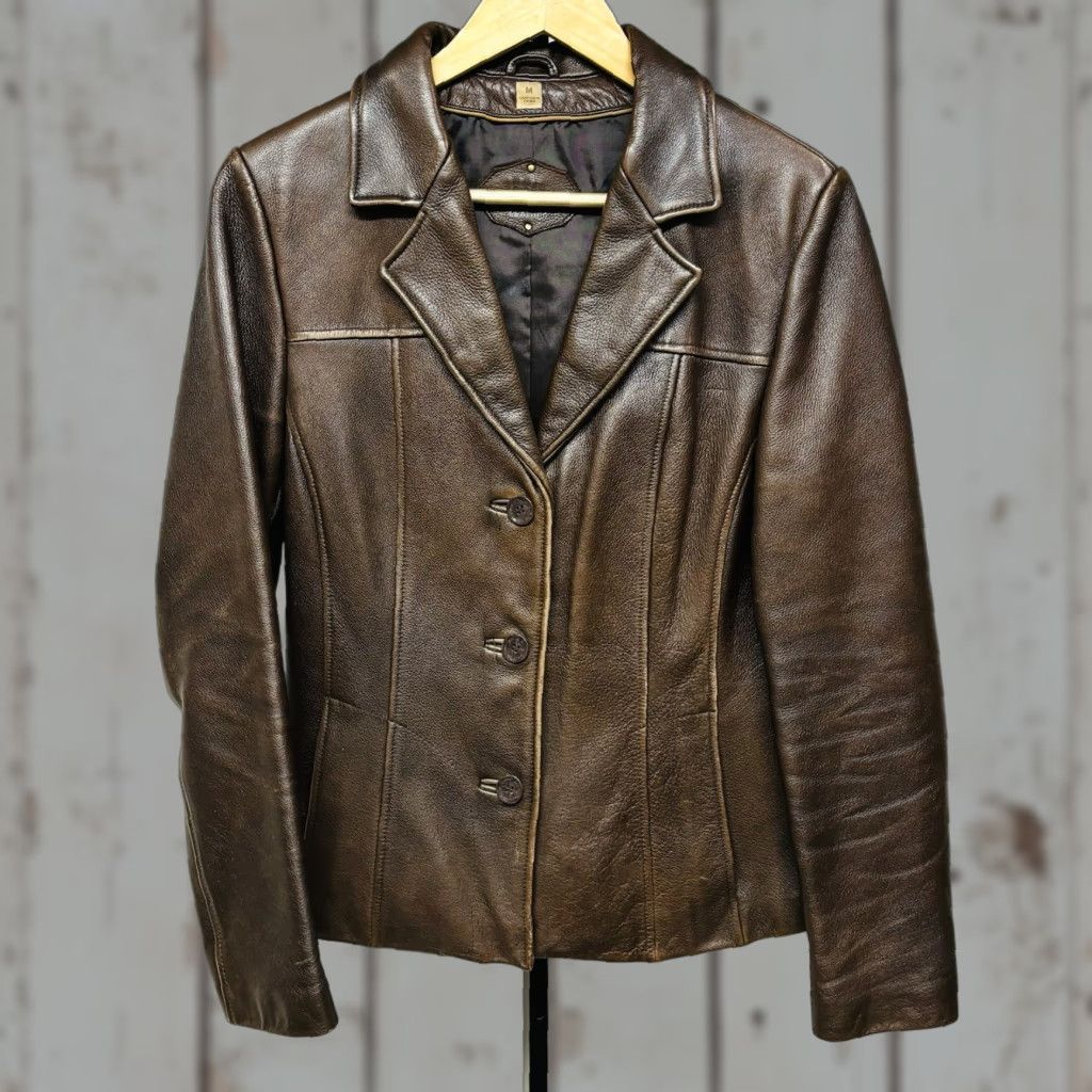 VINTAGE Wilson’s Leather Women’s Jacket Coffee Brown Button Front Nice Feel & Condition