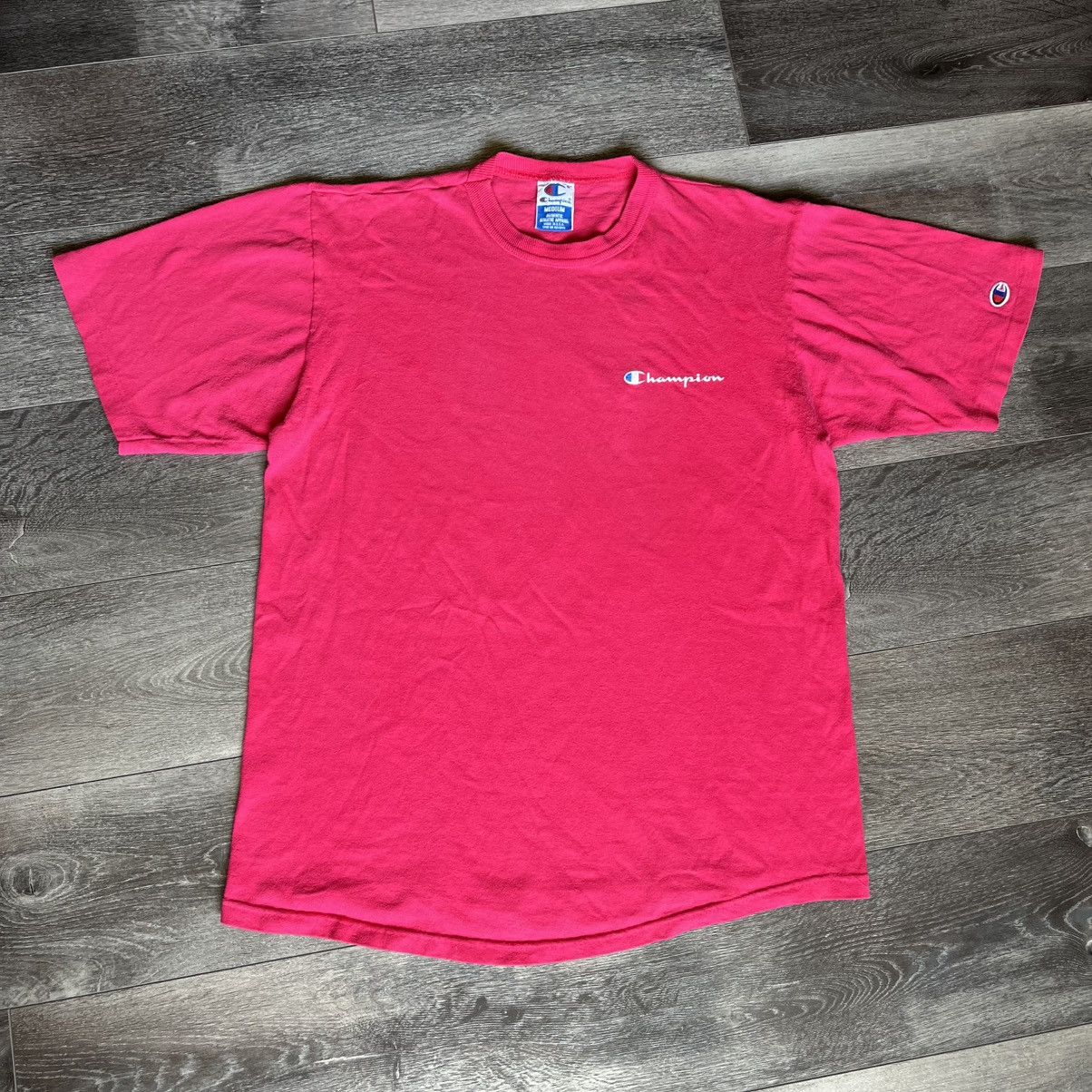 Champion Vintage 1990s Champion Small Logo Hot Pink Single Stitch Tee Size US M / EU 48-50 / 2 - 1 Thumbnail