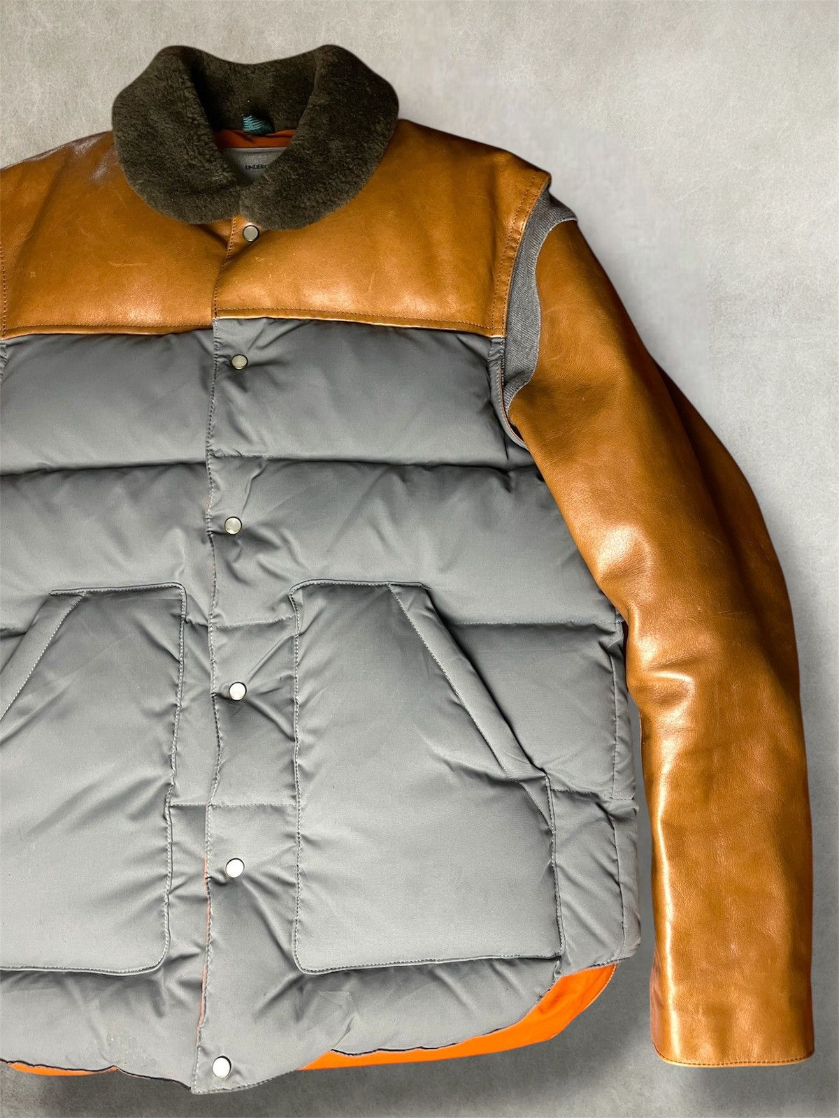 Undercover AW2012 Undercover leather sleeve down feather puffer jacket Size US L / EU 52-54 / 3 - 5 Thumbnail