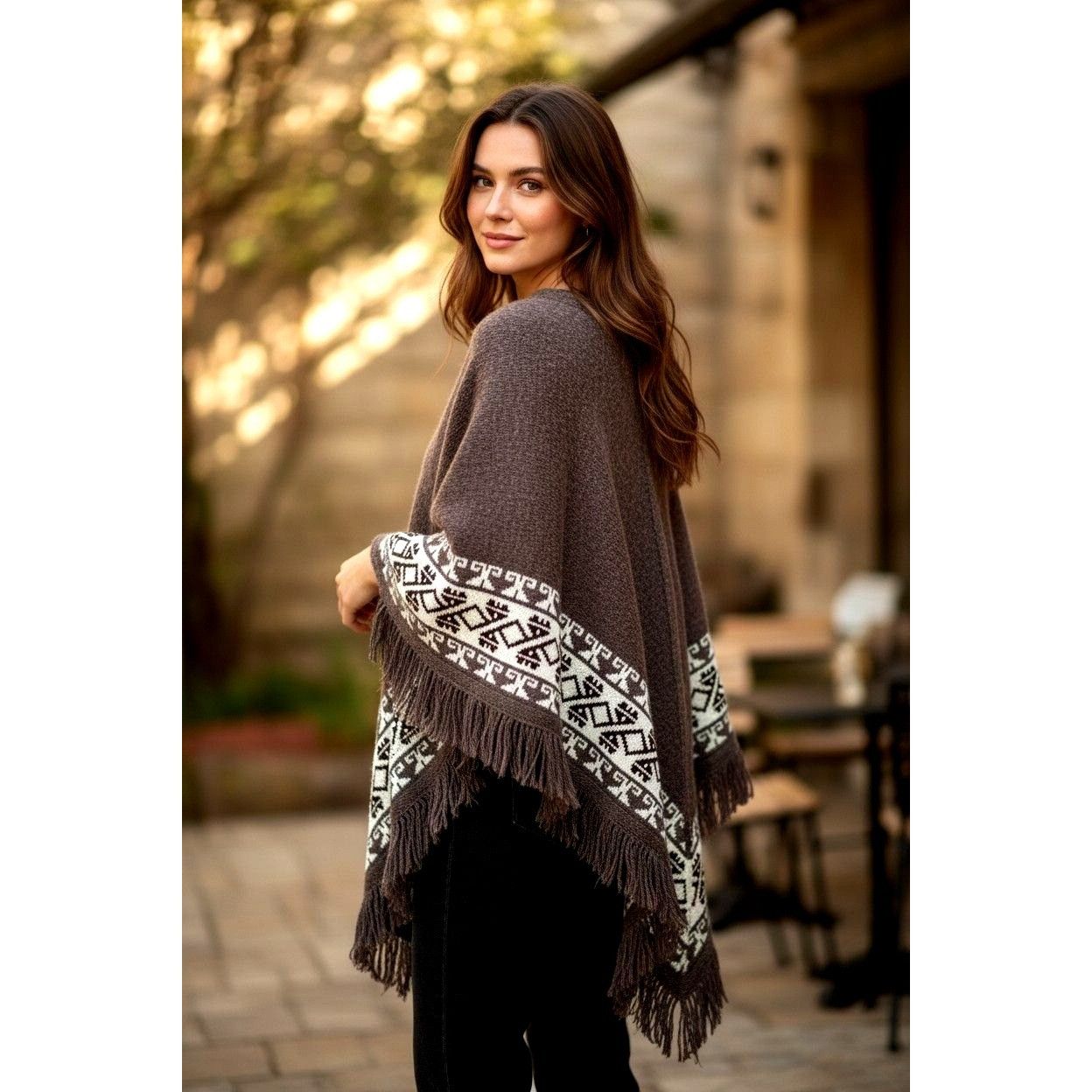 Vintage Vintage Fotrama Poncho Shawl Cape One Size Alpaca Wool Fring Size ONE SIZE - 6 Thumbnail
