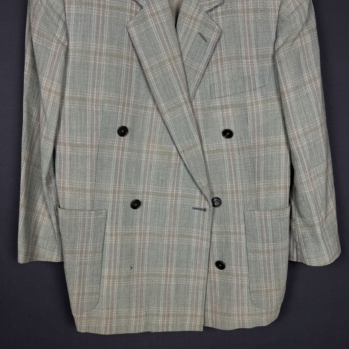 Hermes Vintage Hermès Paris Plaid Double Breasted Laine Blazer M L Size 50S - 4 Thumbnail