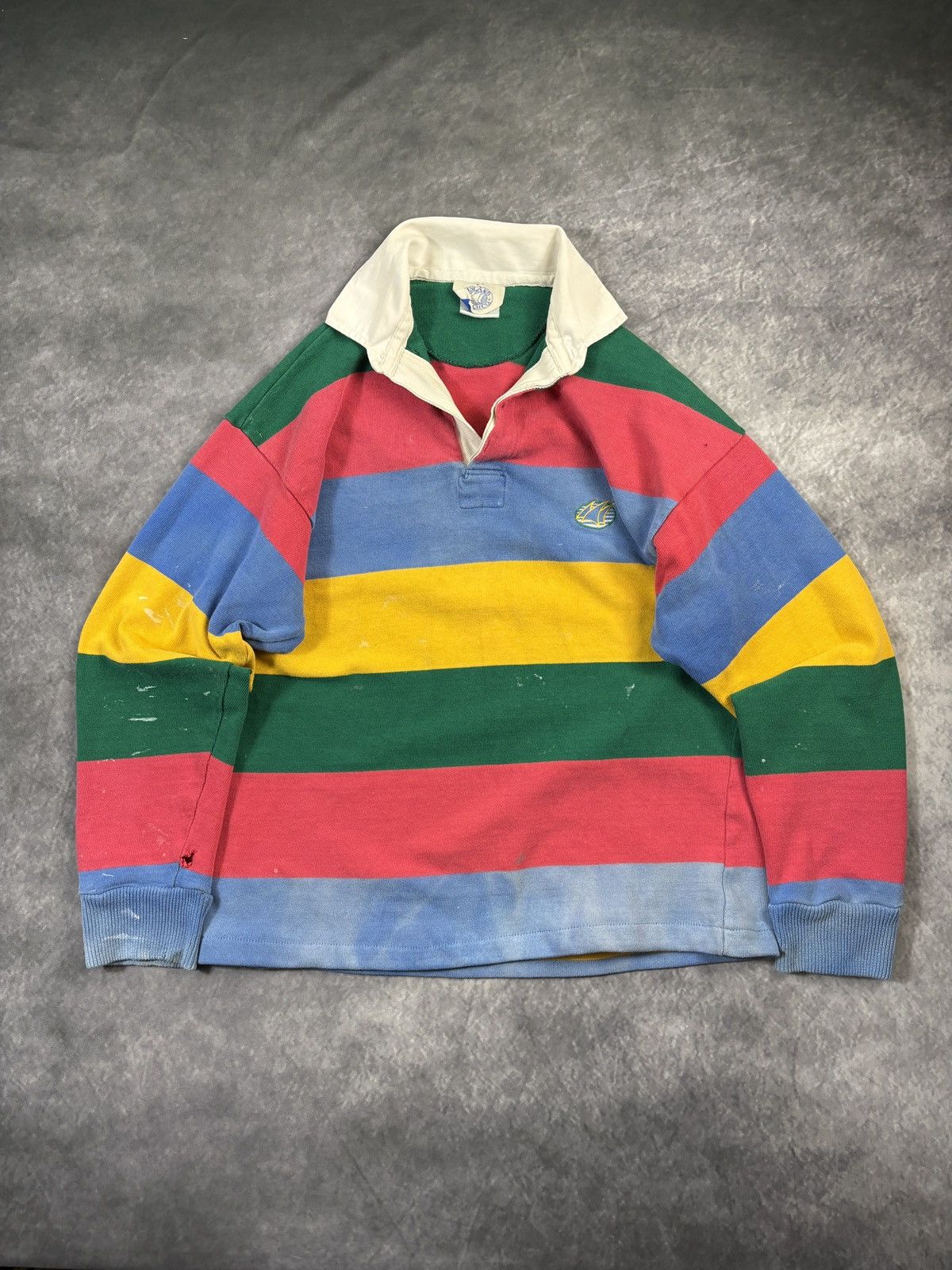 Vintage Vintage Rugby Polo Longsleeve Faded Cropped Striped 80s 90s Size US M / EU 48-50 / 2 - 2 Thumbnail