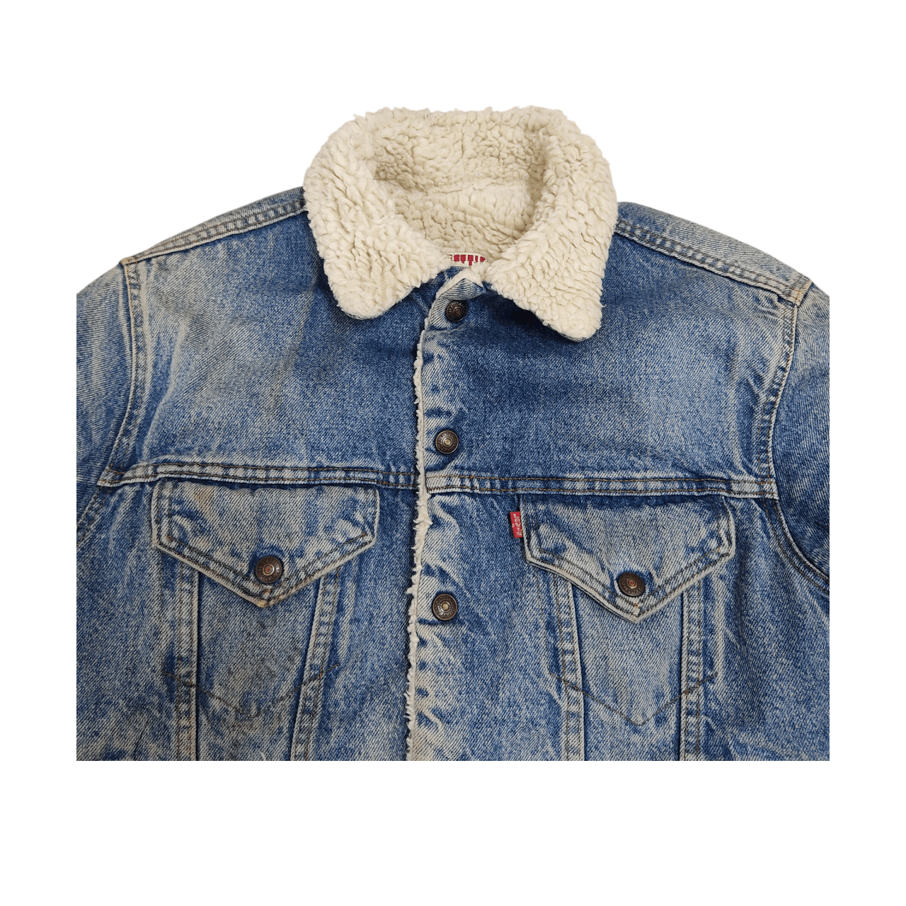Levi's Vintage 80s Levi's Sherpa Lined Distressed Trucker Jacket Size US S / EU 44-46 / 1 - 3 Thumbnail