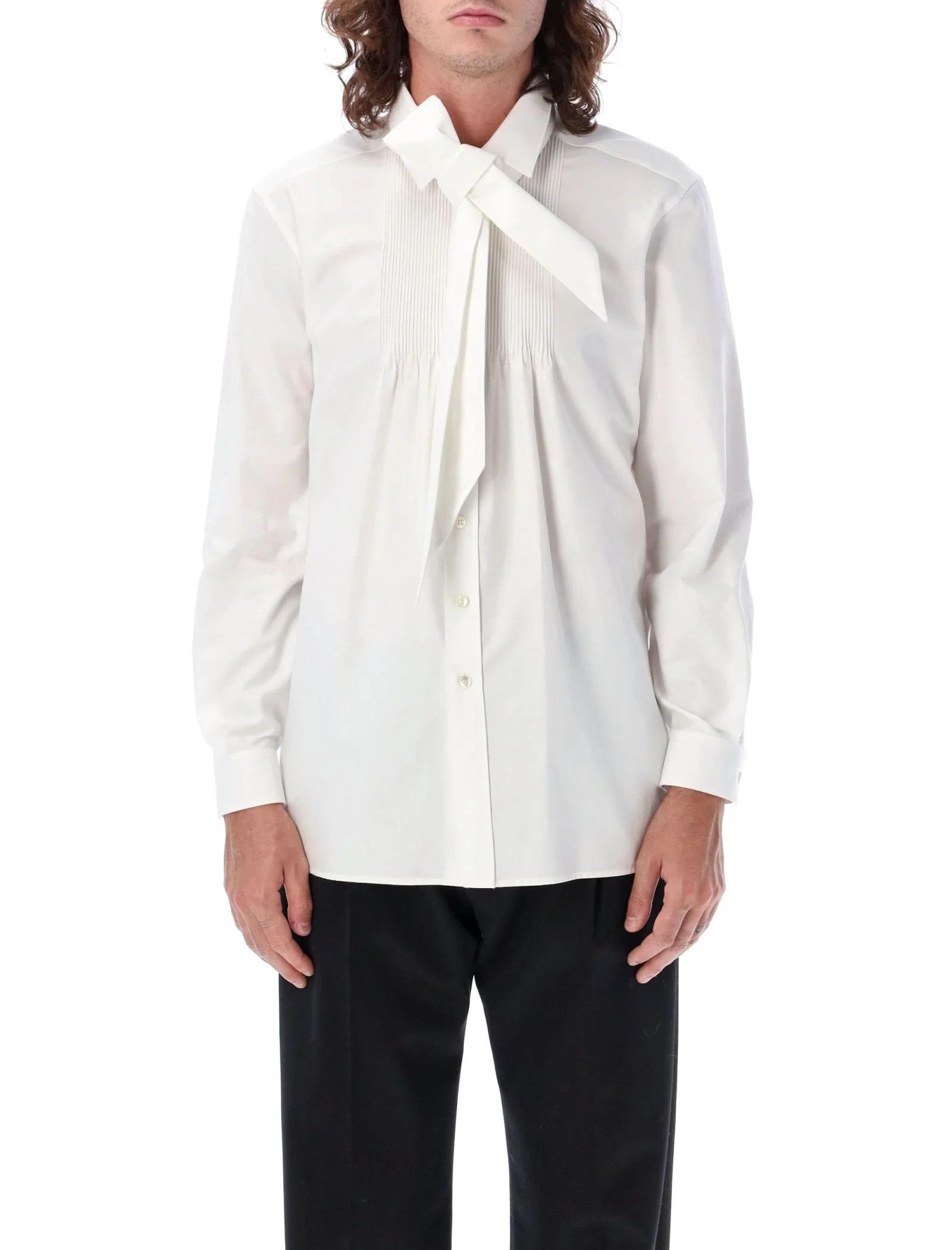 Saint Laurent Paris FW23' Saint Laurent Lavalliere-neck blouse in cotton poplin Size US M / EU 48-50 / 2 - 2 Thumbnail