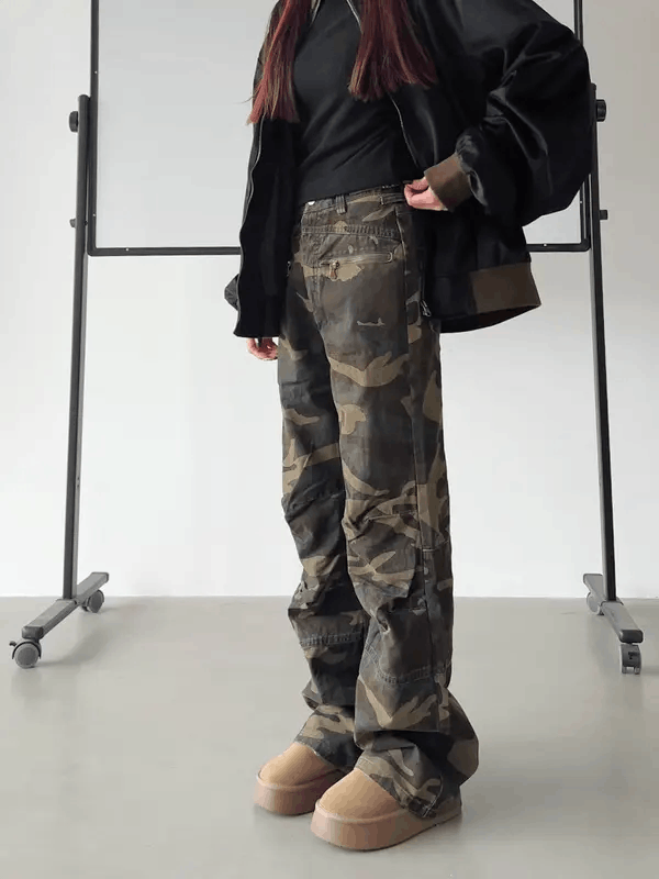 Vintage Camo Print Stacked Flare Pants Size US 33 - 4 Thumbnail