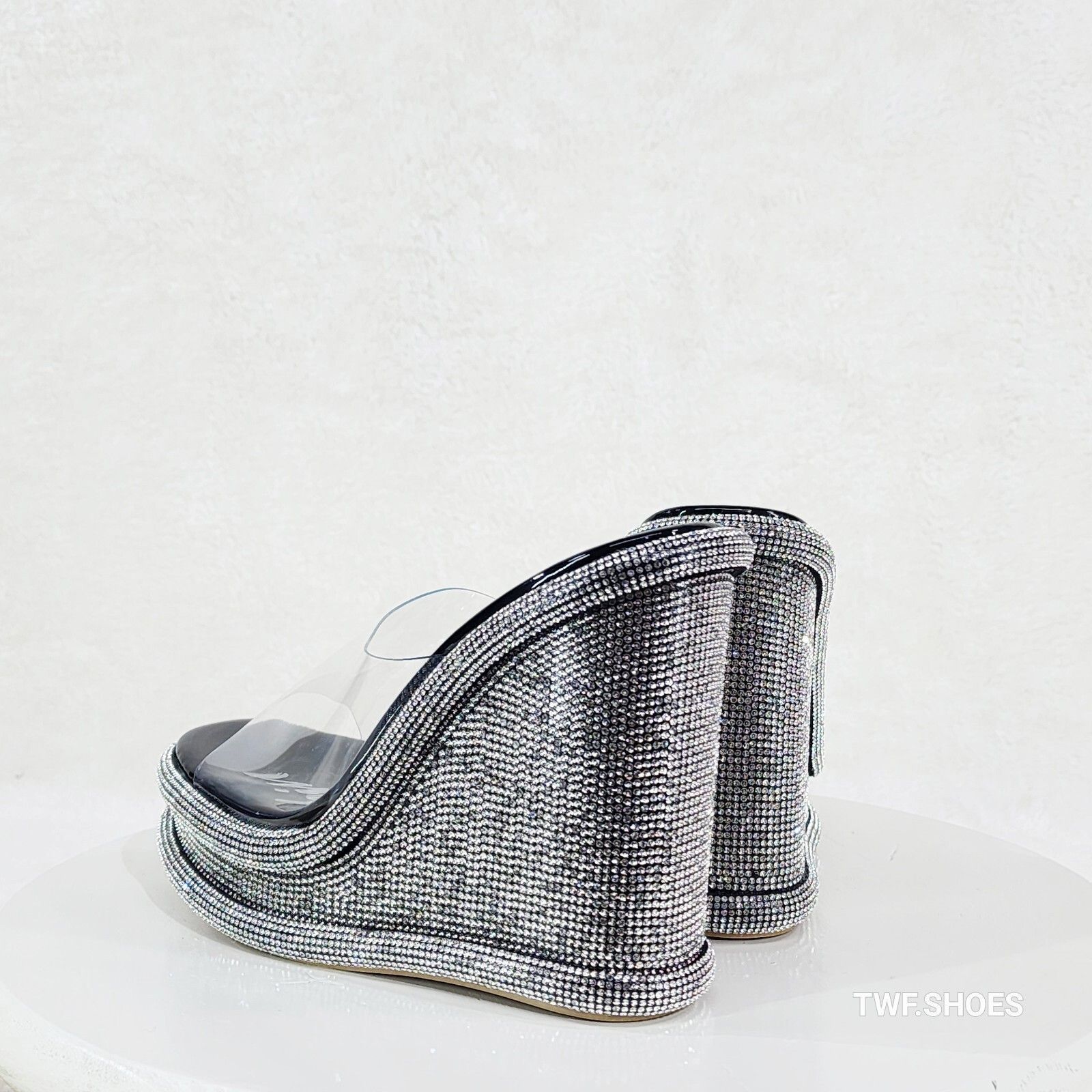 Other Zesty Black Silver Rhinestone Platform Wedge Heel Slip On Sa Size US 10 / IT 40 - 5 Thumbnail