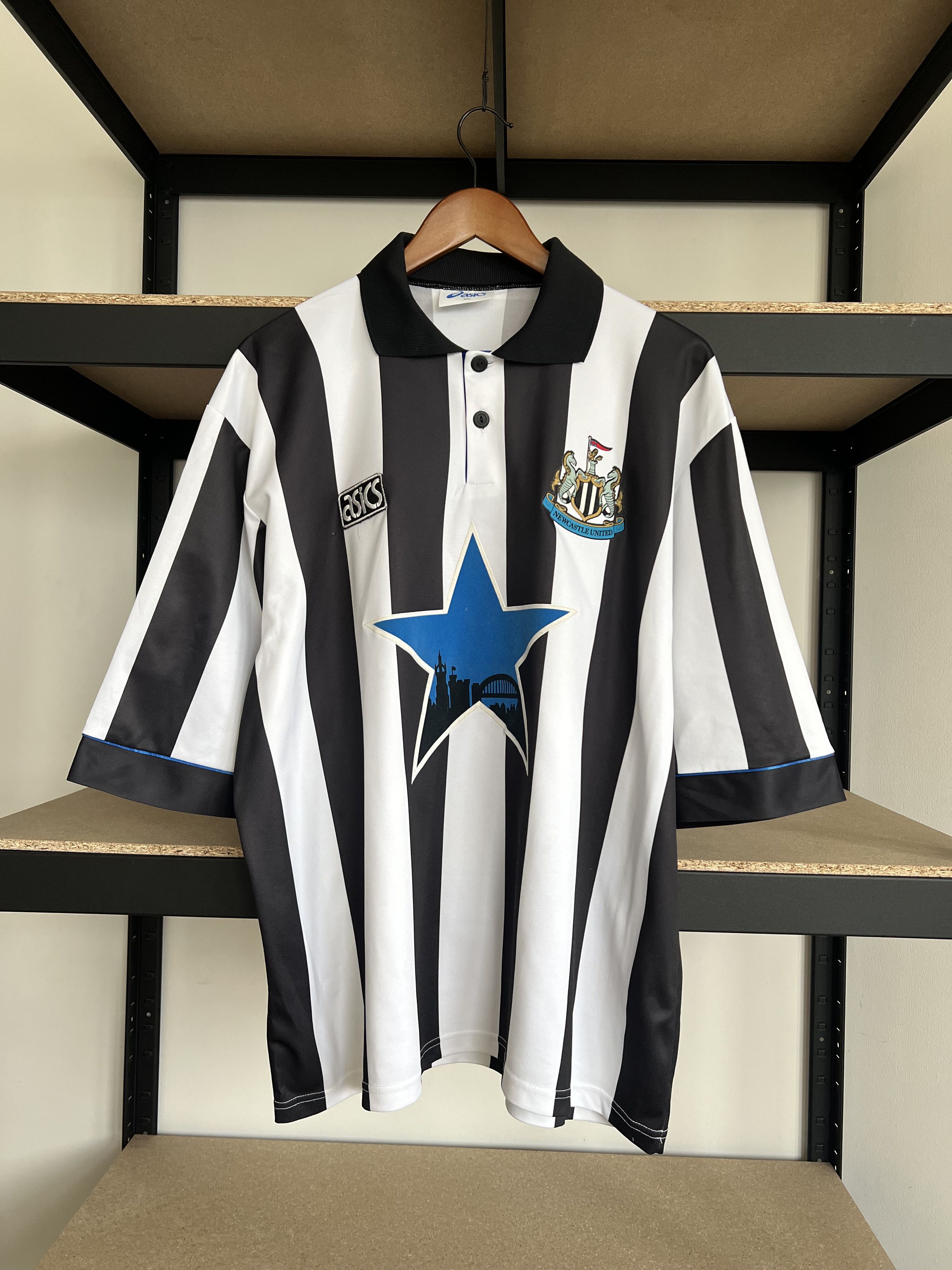 image of Newcastle United Asics 1993 1994 1995 Home Football Jersey, Men's (Size 2XL)