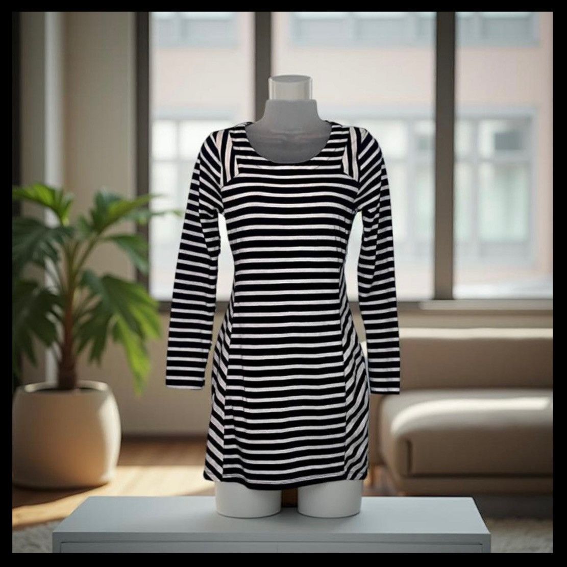 long sleeve striped bodycon dress Black Stripe Knit Dress Long Sleeve