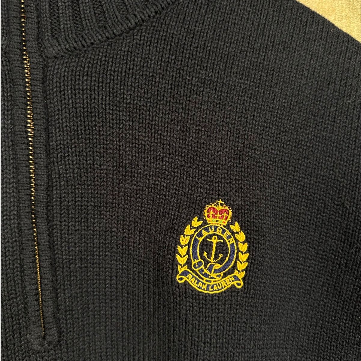 Ralph Lauren VTG 90s Ralph Lauren Cookie Crest Sweater Sz M Q ZIp Navy Size M / US 6-8 / IT 42-44 - 5 Thumbnail