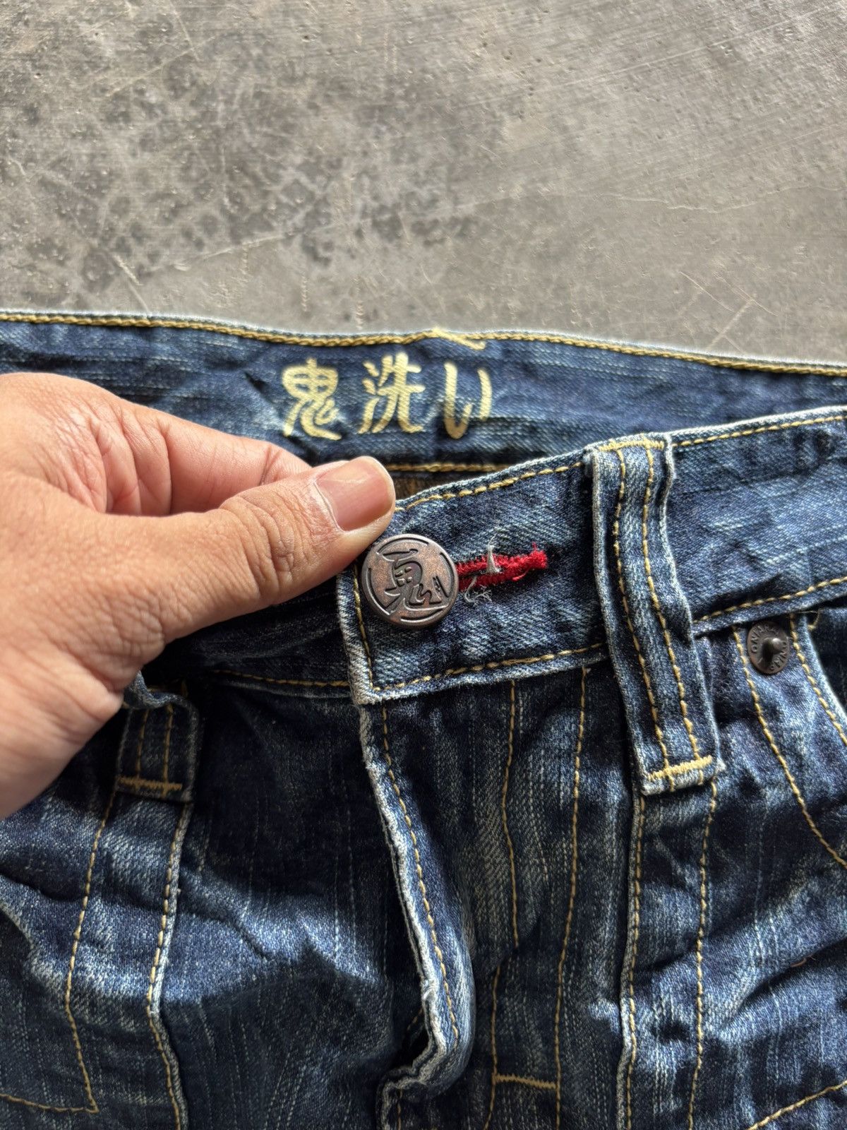 Karakuri Tamashii ONIARAI JAPANESE DENIM washed whiskered mud rusty style Size US 31 - 3 Thumbnail