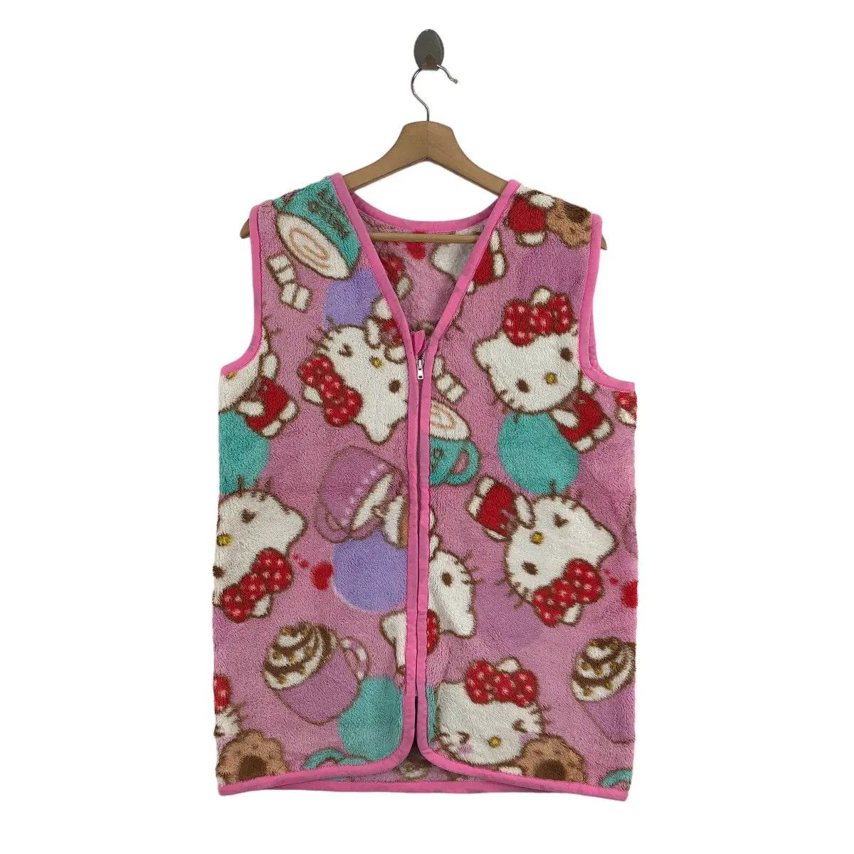 Vintage Vtg HELLO KITTY SANRIO Cartoon Anime Pink Fleece Vest Zipper Size M / US 6-8 / IT 42-44 - 1 Thumbnail