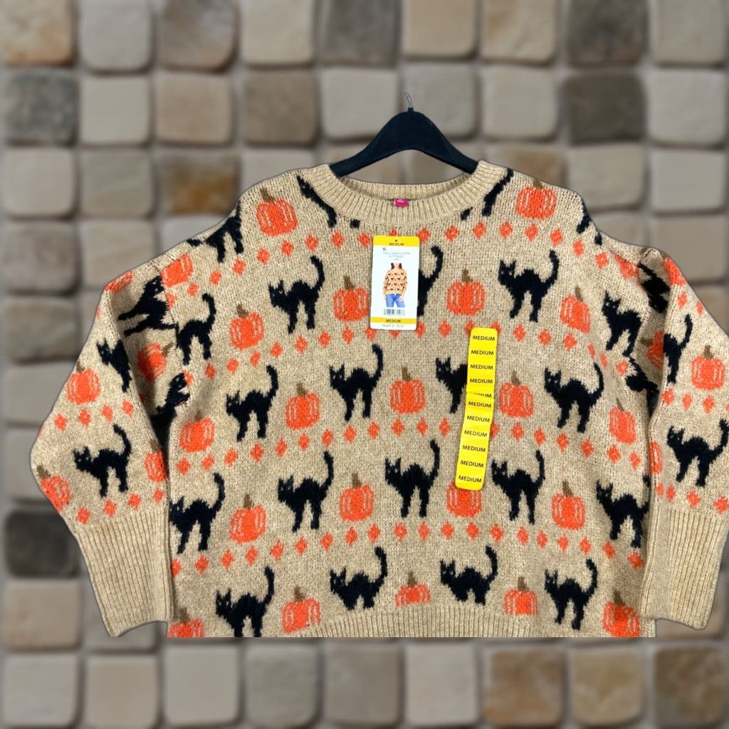 Vince Camuto Vince Camuto Pullover Halloween Sweater Womens Medium Tan Knit Crew Neck NWT Size M / US 6-8 / IT 42-44 - 1 Thumbnail