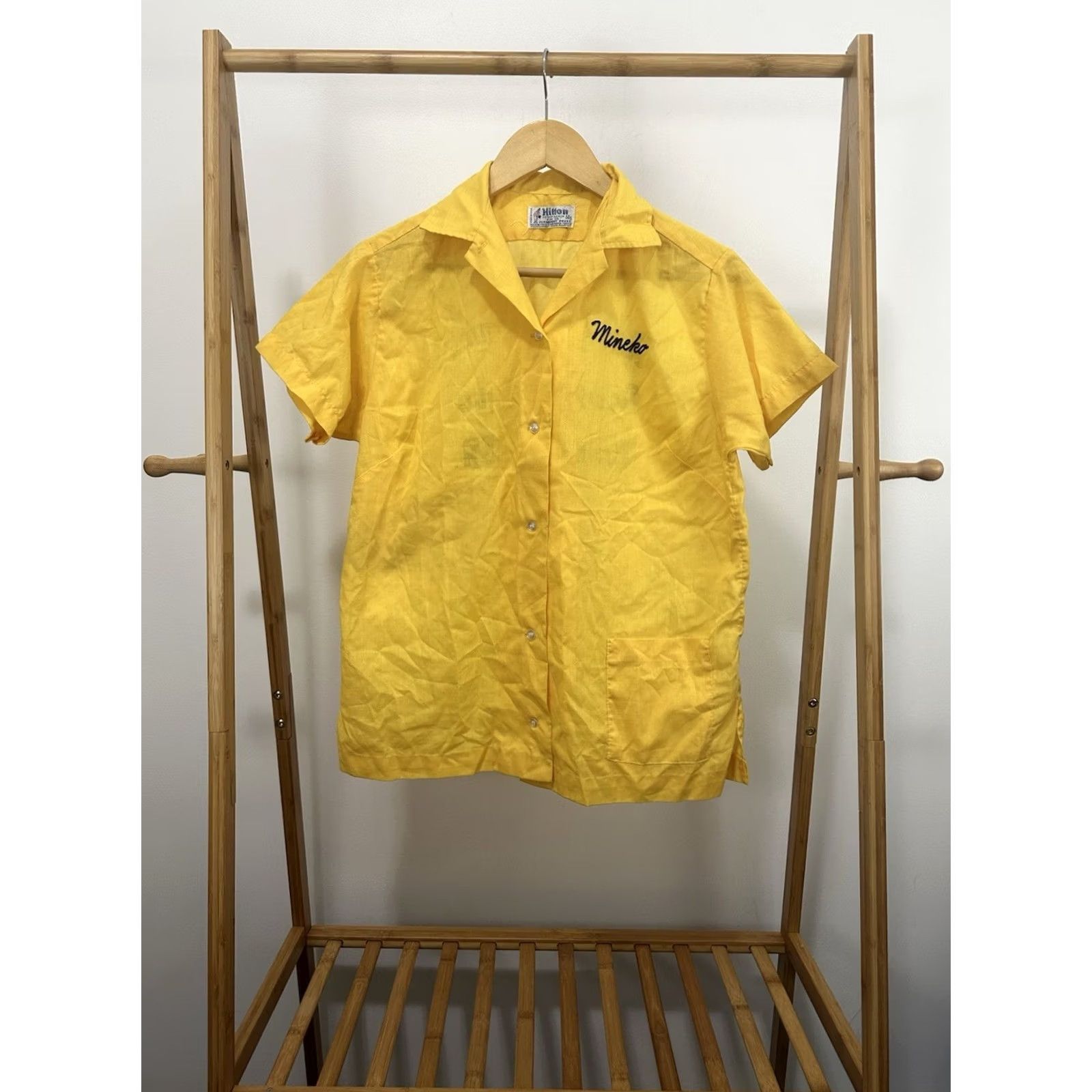 Vintage VTG Hilton Bowling Shirt Women's Yellow 36 Short Sleeve 50s 60s Japanese Mineko League Button Shirt Size XS / US 0-2 / IT 36-38 - 2 Thumbnail