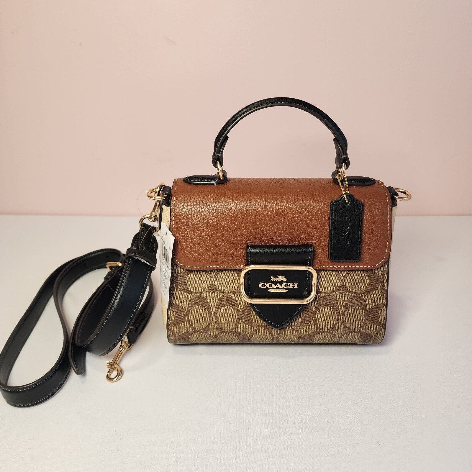 image of NWT Coach Ce569 Morgan Top Handle Satchel Khaki Multi in Brown, Women's