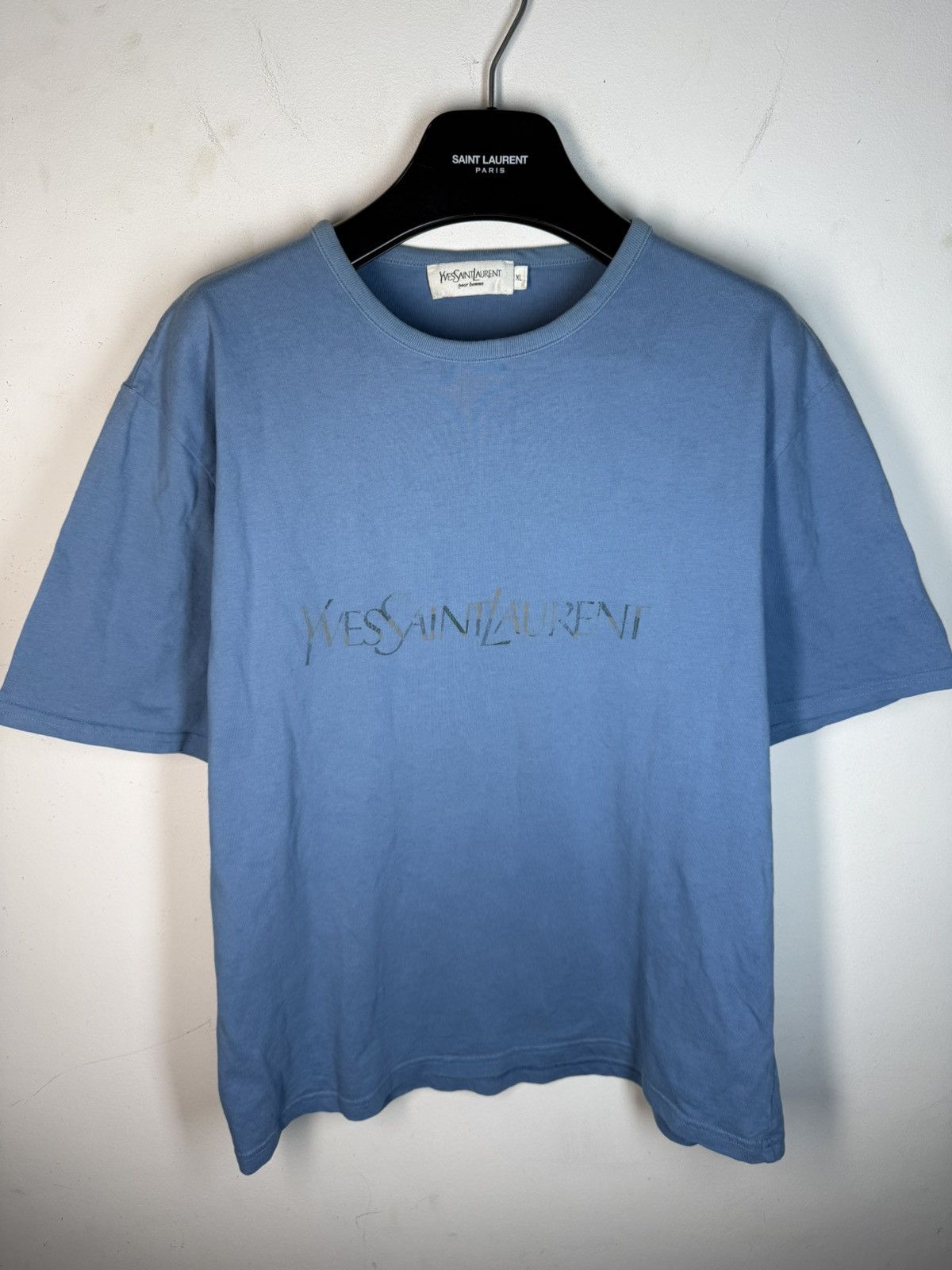 Yves Saint Laurent Blue YSL T-shirt Big Logo YSL Shirt Size US L / EU 52-54 / 3 - 2 Thumbnail