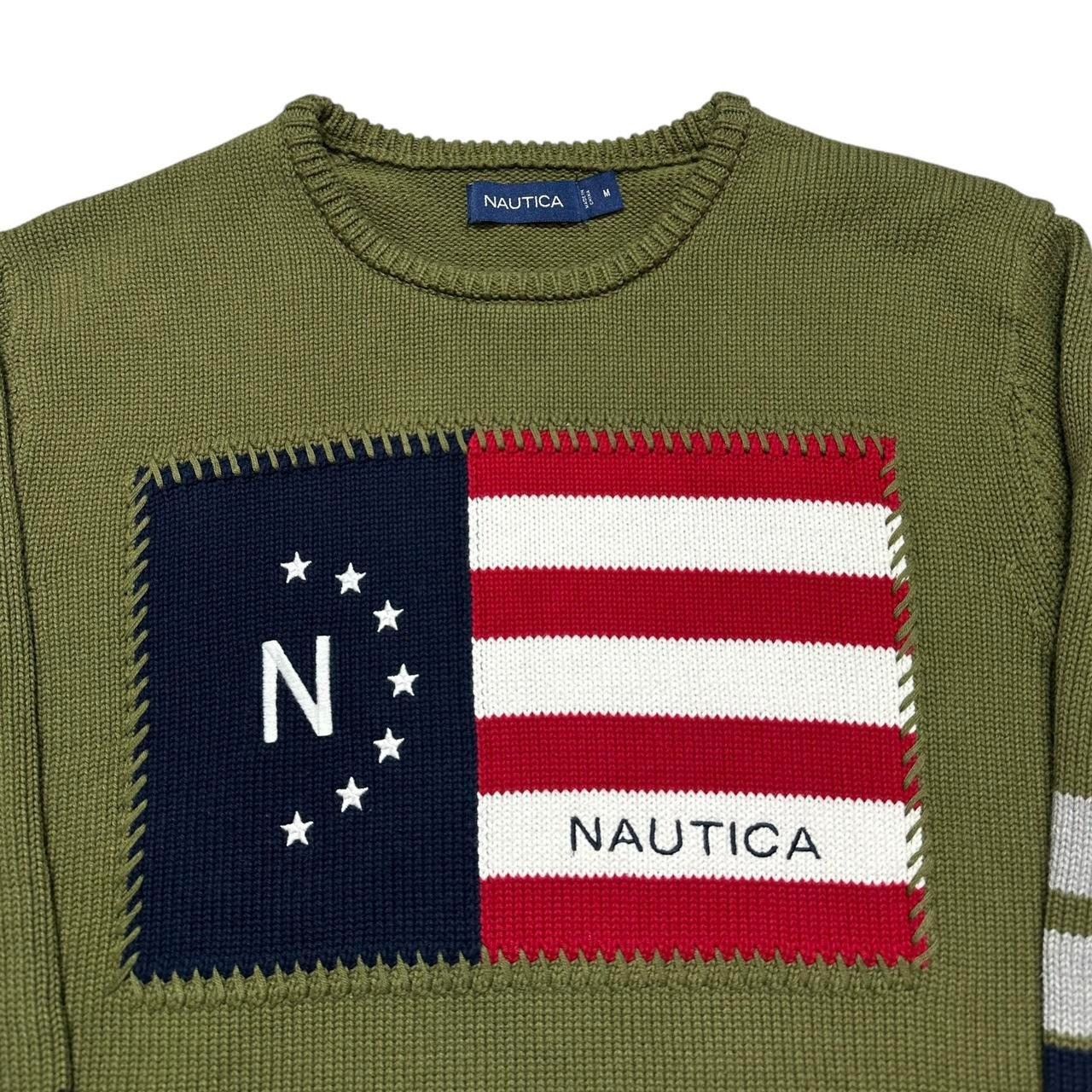 Nautica × Vintage Nautica Knitted Sweater Flag Intarsia Olive Size US M / EU 48-50 / 2 - 3 Thumbnail