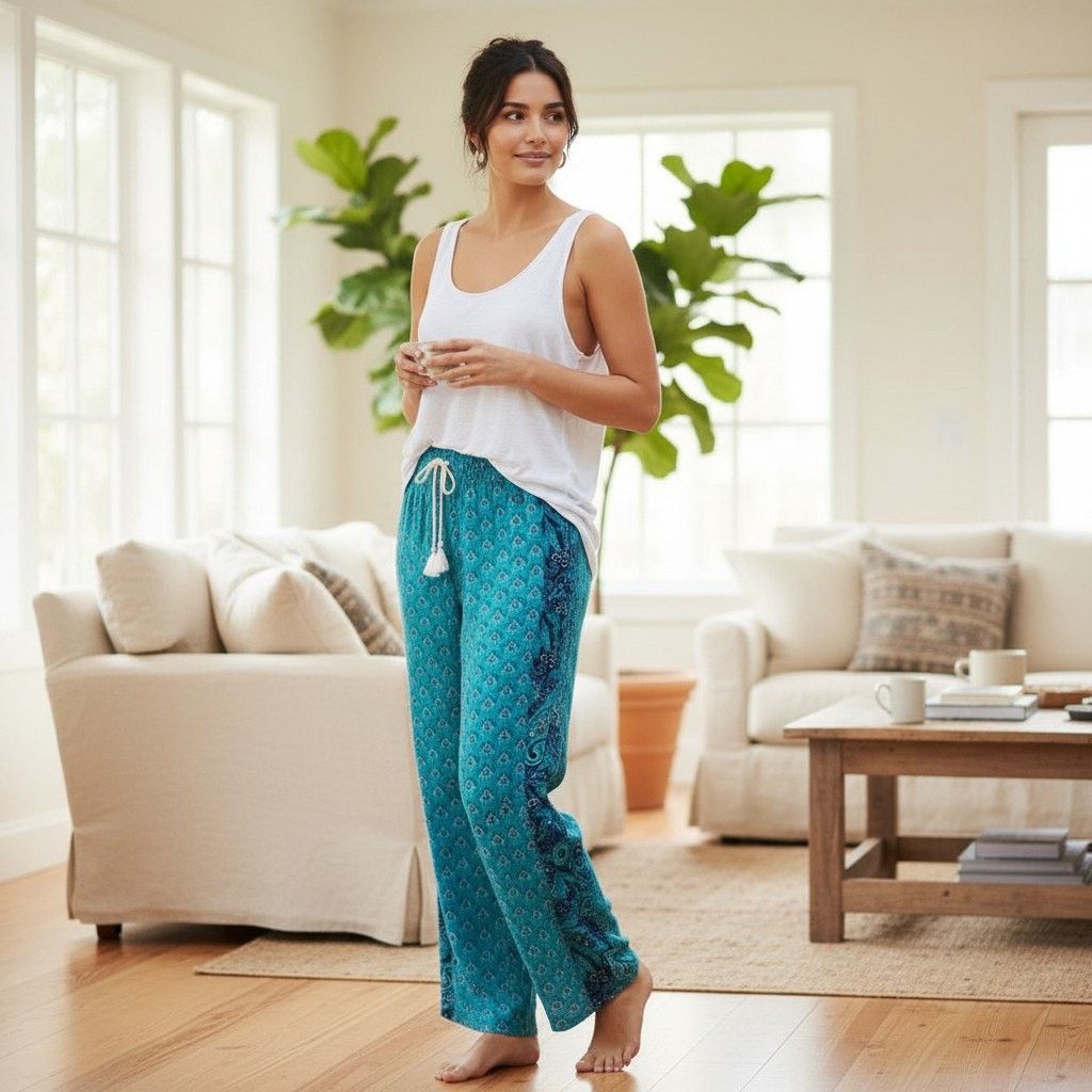 Vera Bradley Vera Bradley Blue Posies Medallions Palazzo Pant, XL Size 34" / US 12 / IT 48 - 3 Thumbnail