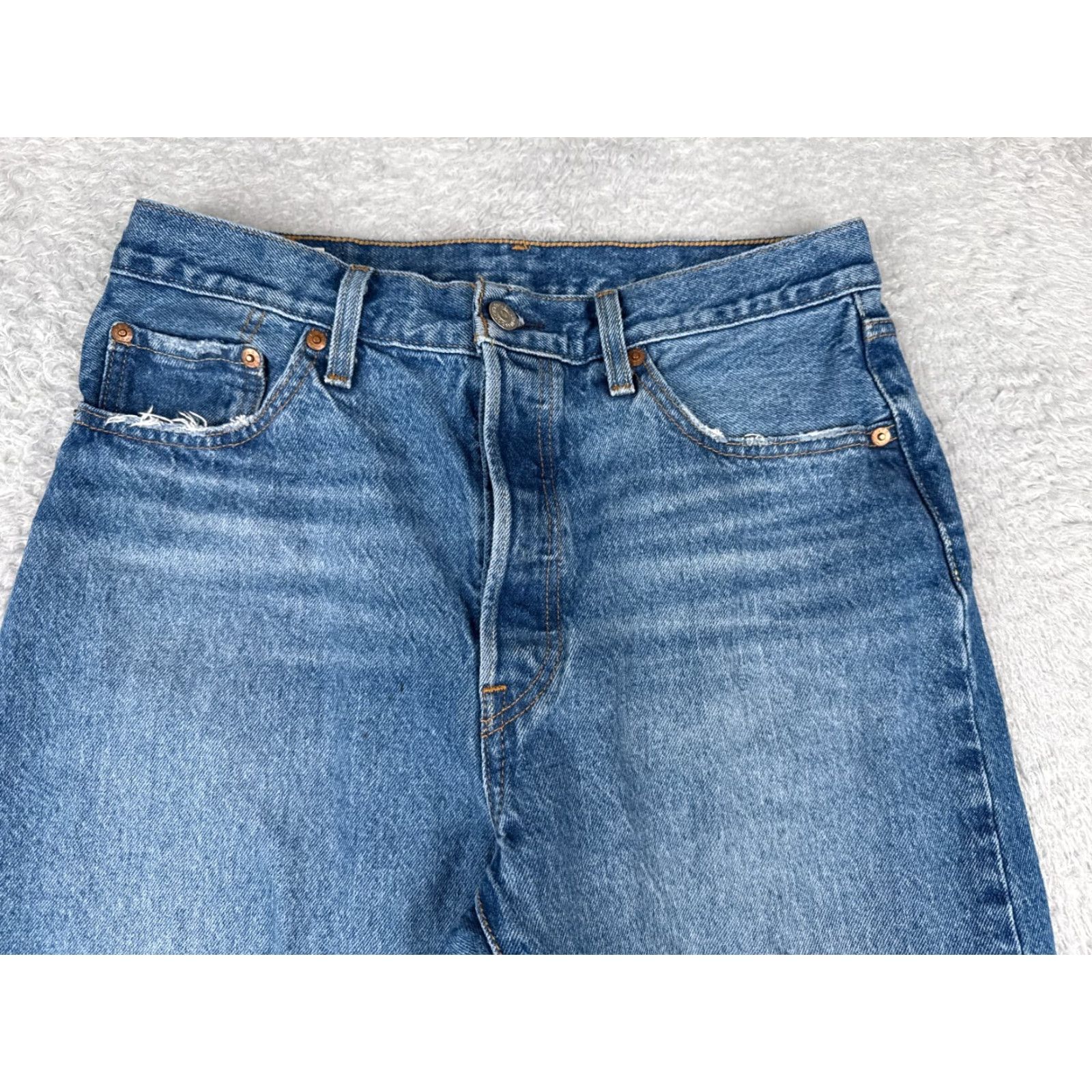 Levi's VINTAGE Levis Jeans 501 Levi'S Denim Blue 29x25 Distressed Button Fly Regular Mens Jeans 501 Series Retro 29 Size US 29 - 4 Thumbnail
