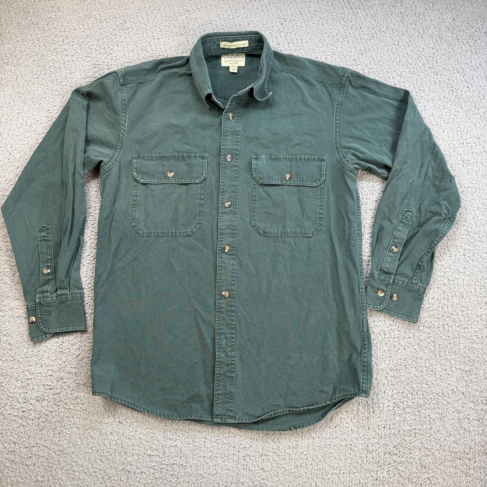 Cabelas Vintage Cabelas Stonewash Canvas Work Shirt Green Button Up Size US S / EU 44-46 / 1 - 1 Thumbnail