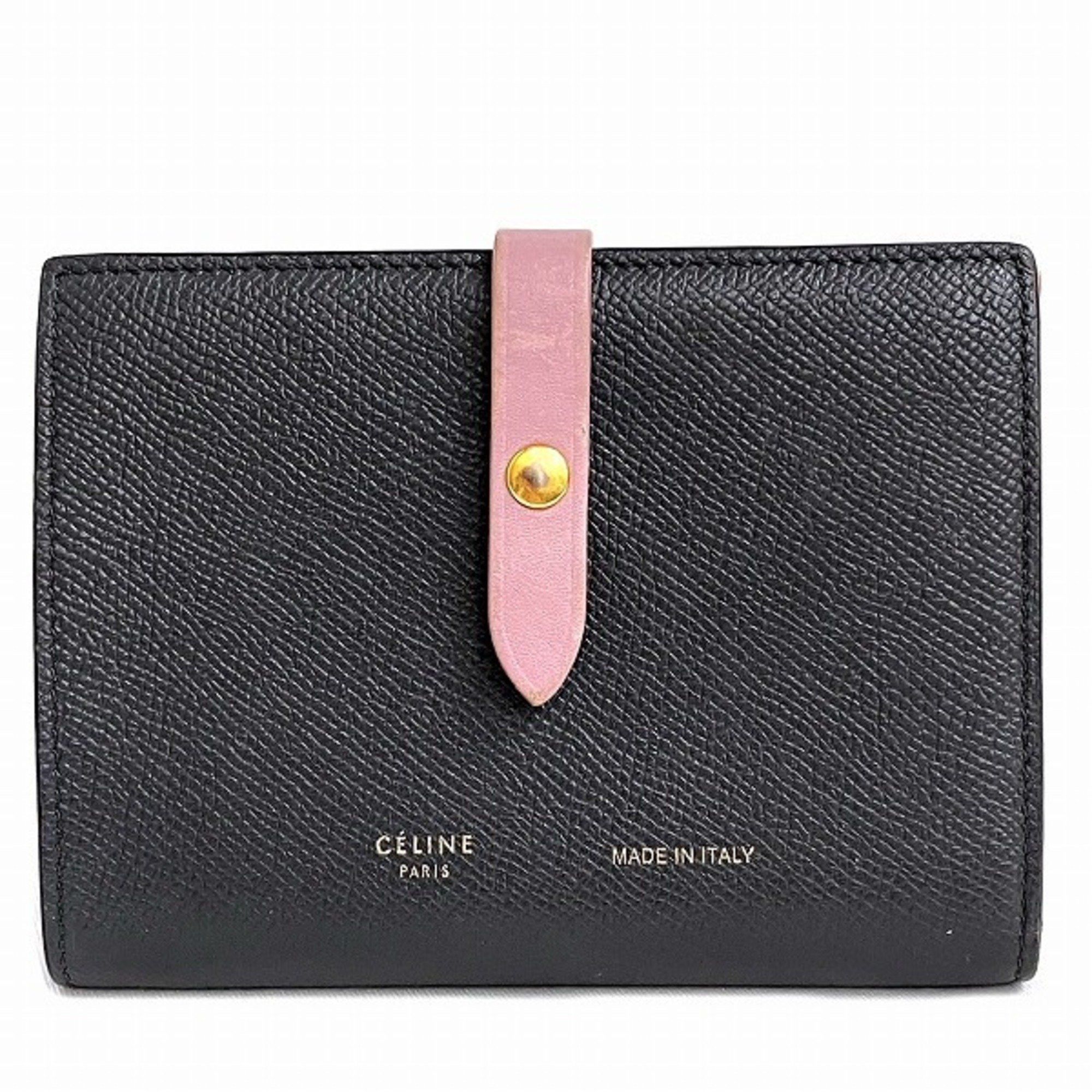 image of Celine Bicolor Medium Strap Wallet Bifold Women's in Dark Gray