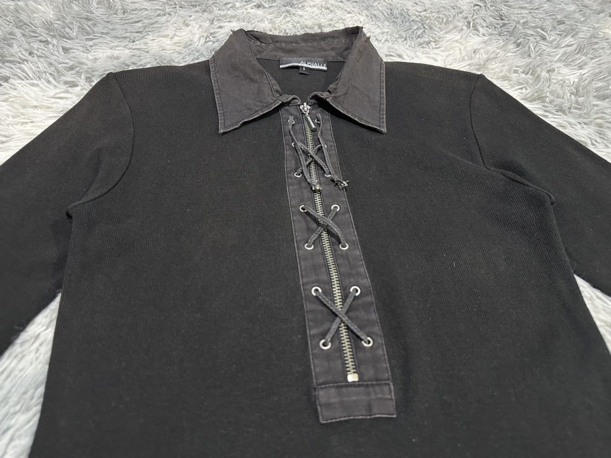 If Six Was Nine 🔥Sick Y2K Japanese Alphalle Laces Up Zip Ribbed Polo Shirt Size US M / EU 48-50 / 2 - 3 Thumbnail