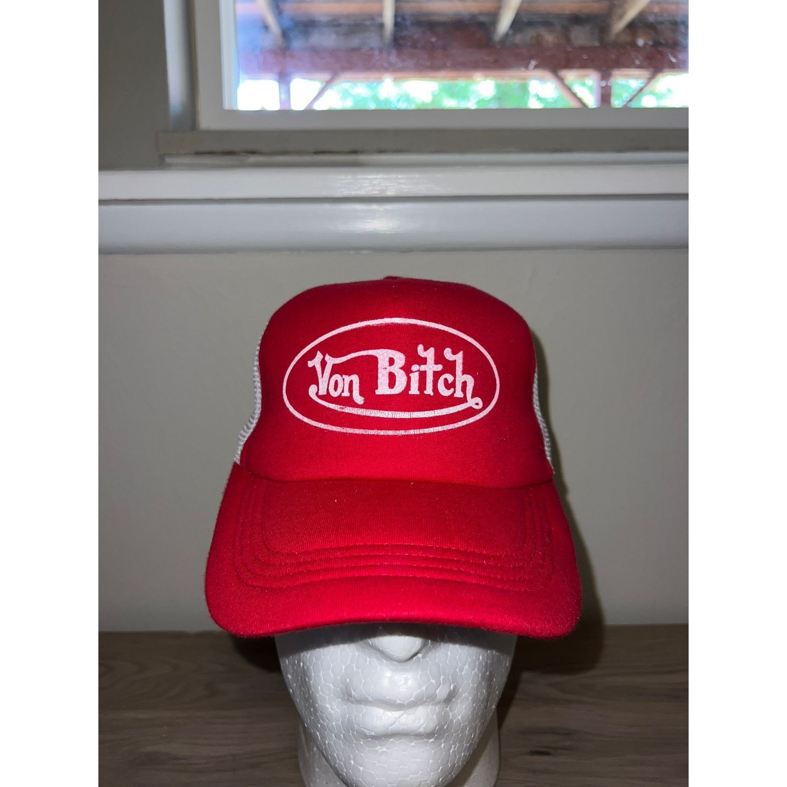 Vintage Y2K Von B*tch Red White Trucker Hat Designer Spoof 2000s OS Size ONE SIZE - 2 Thumbnail