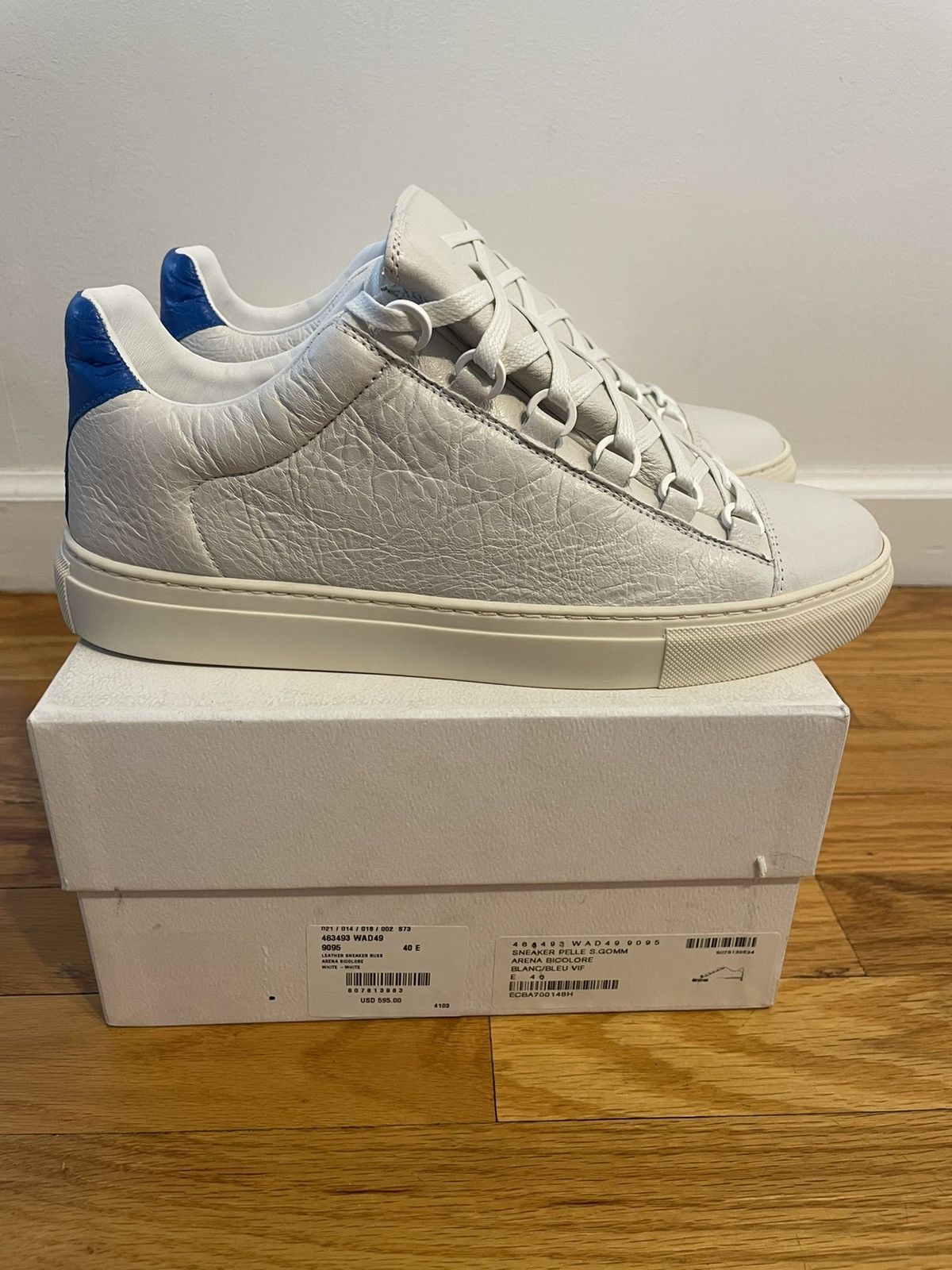 Balenciaga Arena Low Sneaker White Royal Blue Pelle S Gomm