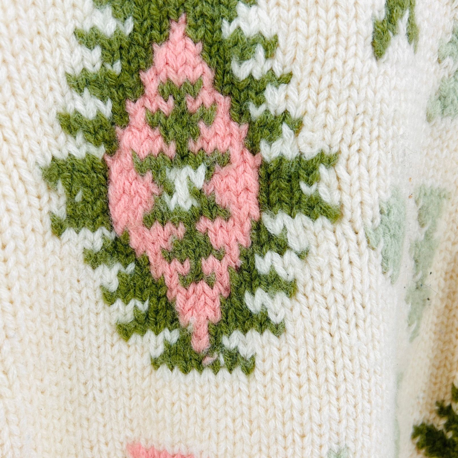 Vintage Vintage 80s Cream Wool Heavy Knit Geometric Pastel Sweater Size L / US 10 / IT 46 - 3 Thumbnail