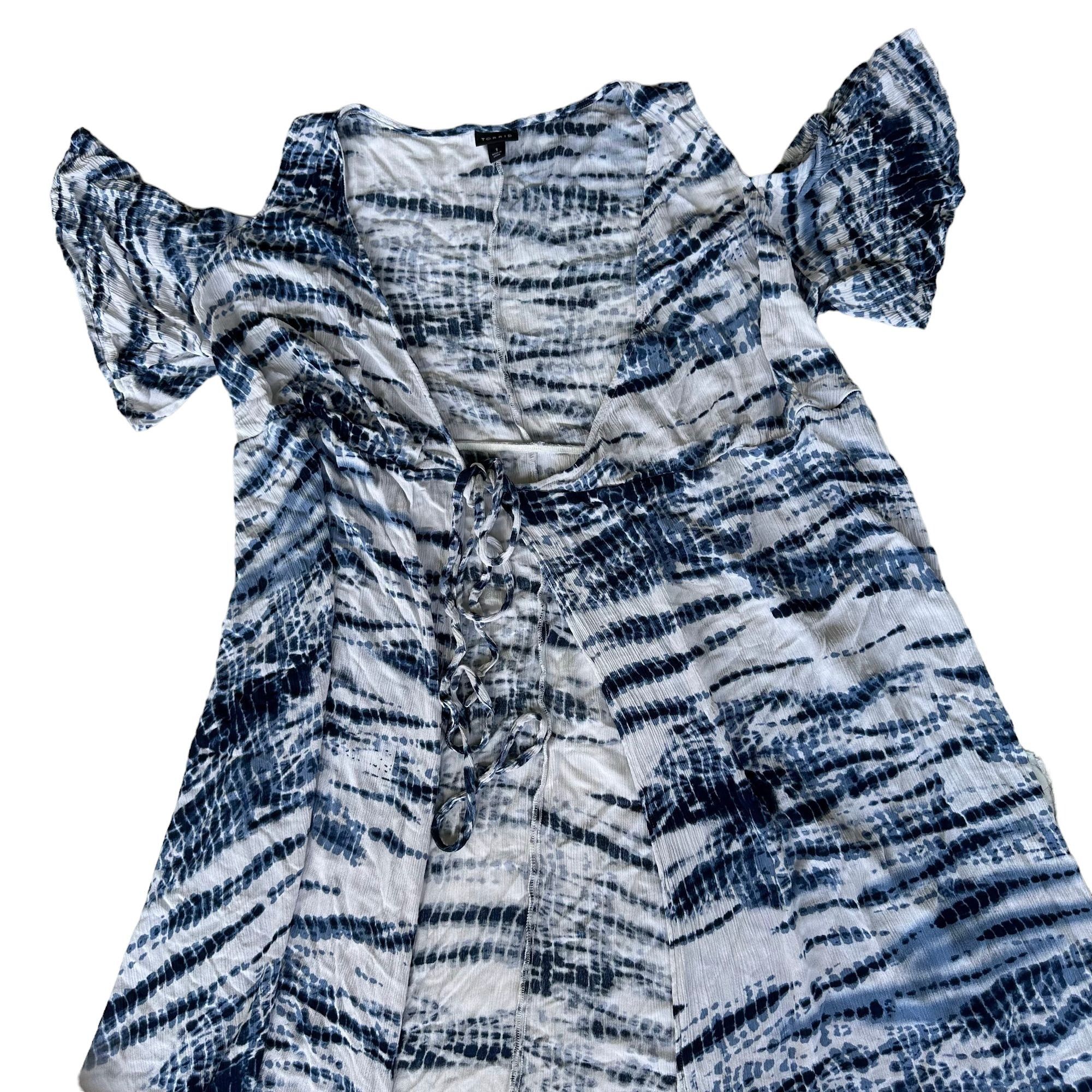 Torrid Torrid Blue Tie Dye Gauze Cold Shoulder Wrap Midi Dress 1X Size XXL / US 16-18 / IT 52-54 - 3 Thumbnail