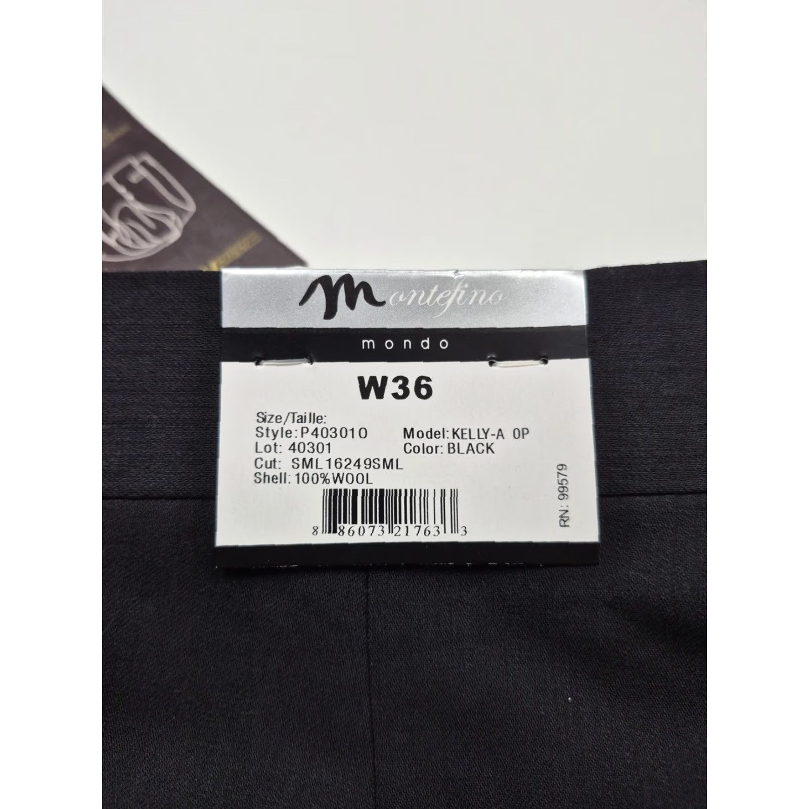 Vintage Montefino Dress Pants Mens 36x36 Black Wool Flat Front Unhemmed Super 120's NWT Size US 36 / EU 52 - 5 Thumbnail