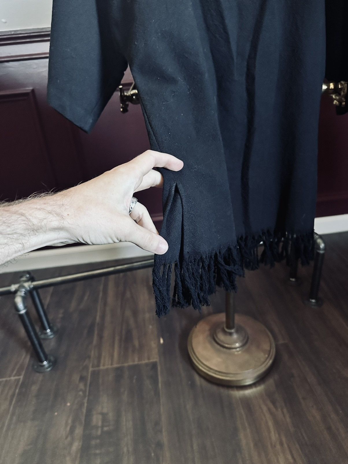 Saint Laurent Paris Fringe hem buttoned v-neck tunic shirt black Italy Size US XS / EU 42 / 0 - 4 Thumbnail