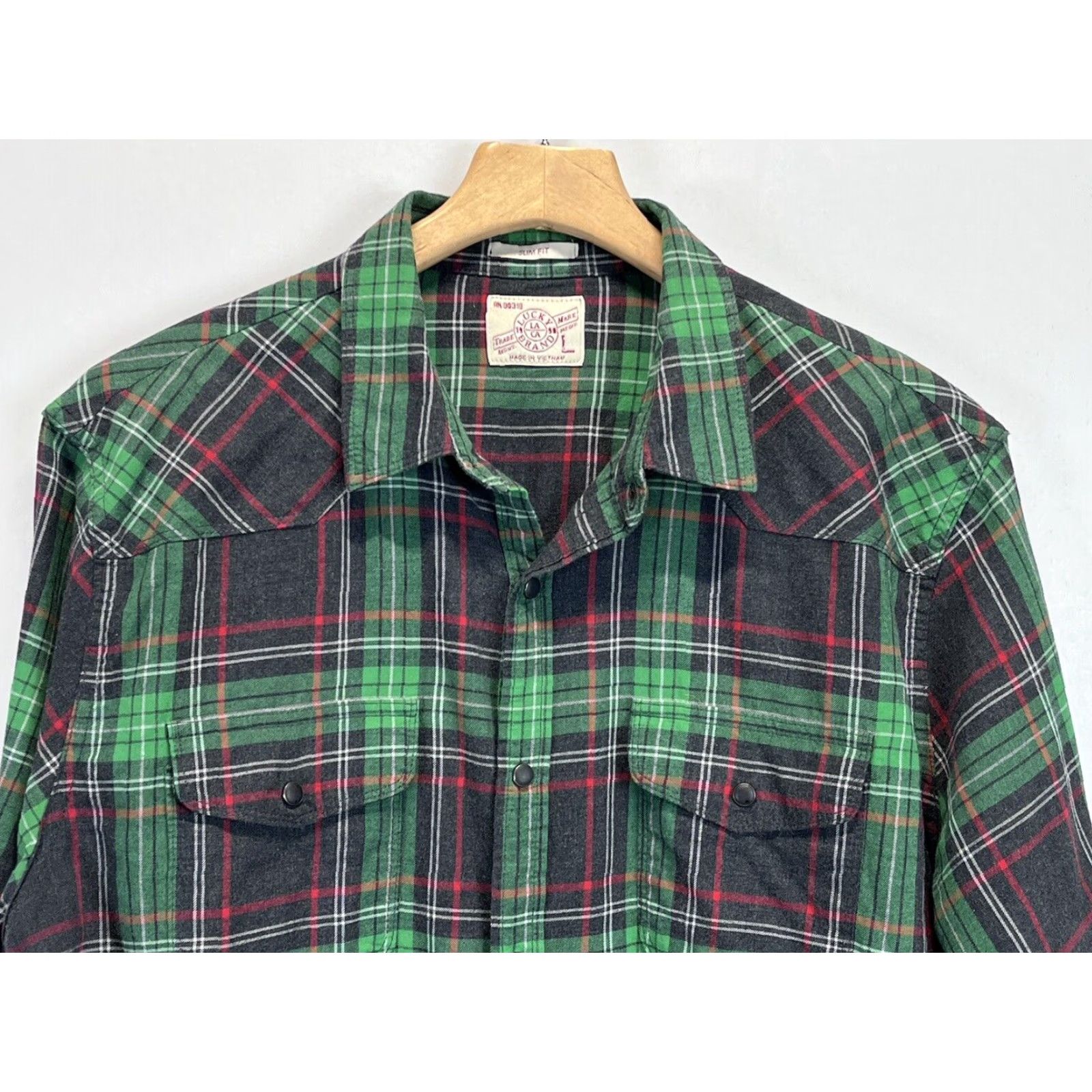Lucky Brand Lucky Brand Light Green Plaid Flannel Shirt Mens Large Slim Fit Size US L / EU 52-54 / 3 - 3 Thumbnail
