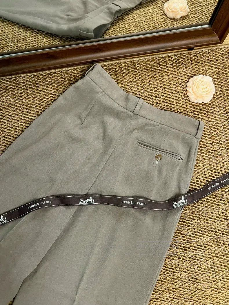 Hermes Hermes Fine Wool Pleated Drapable Wide Leg Trousers - Oliv Size 25" / US 0 / IT 36 - 6 Thumbnail