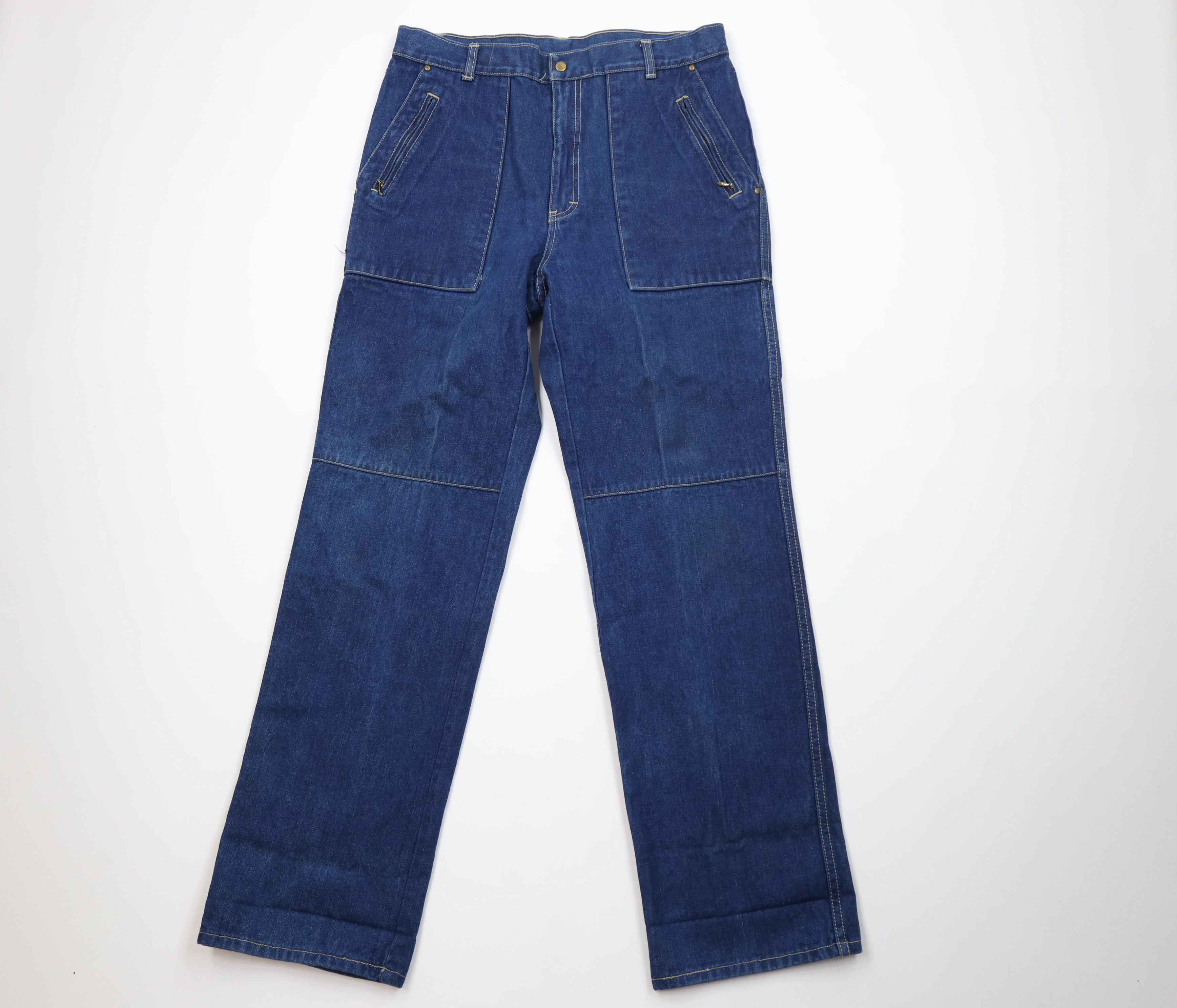 Vintage Vintage 70s Streetwear Utility Wide Leg Denim Jeans Blue Size US 34 / EU 50 - 1 Thumbnail