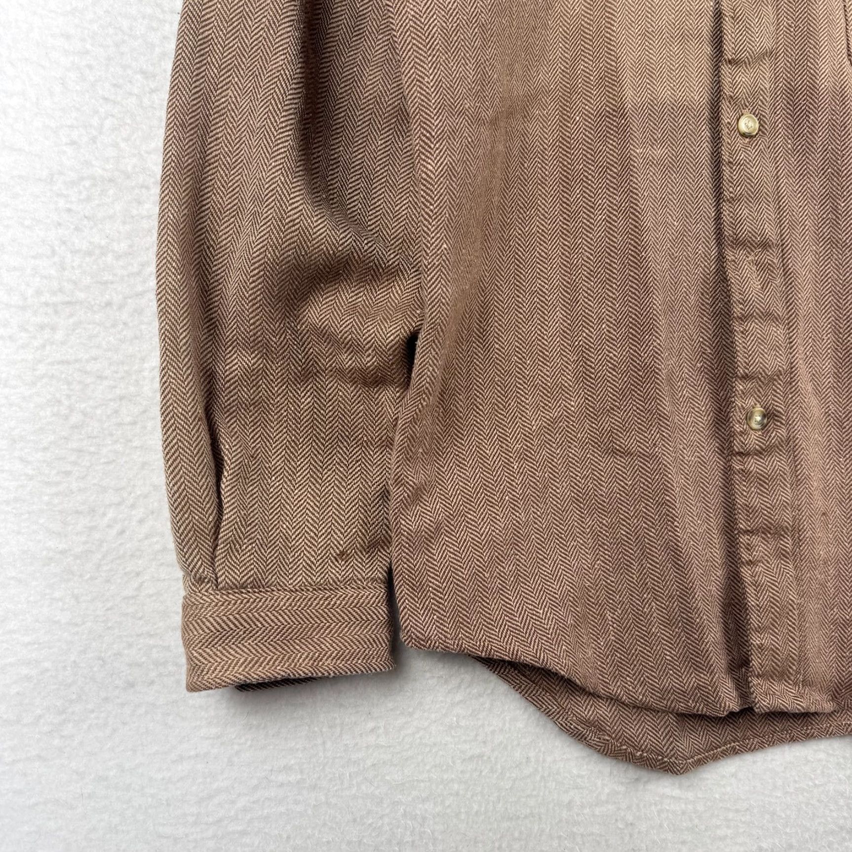 Sears VINTAGE Sears Mens Small Brown Herringbone Long Sleeve Button-Front Shirt 1970s Rockabilly Size US S / EU 44-46 / 1 - 2 Thumbnail