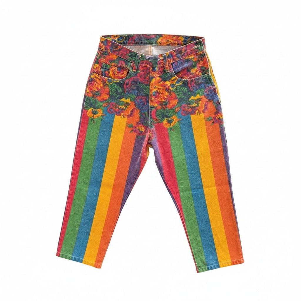 Kenzo Vintage 80s Kenzo Rainbow Floral Pride Pants Size 30 Fits 27 Size 28" / US 6 / IT 42 - 1 Thumbnail