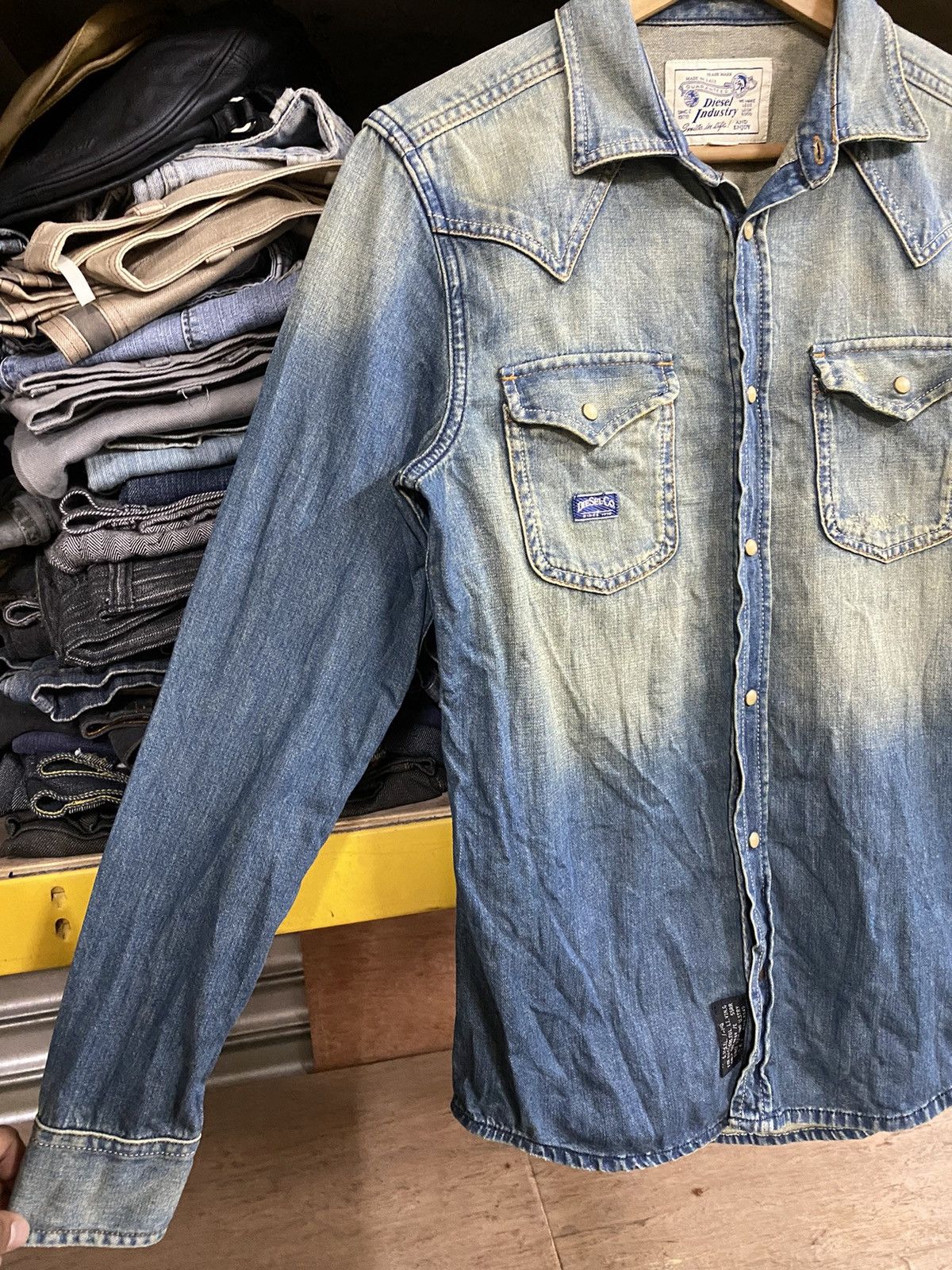 Diesel × If Six Was Nine × Le Grande Bleu (L.G.B.) Diesel Mud Rusty Distressed Western Denim Stone Snap Button Size US S / EU 44-46 / 1 - 2 Thumbnail