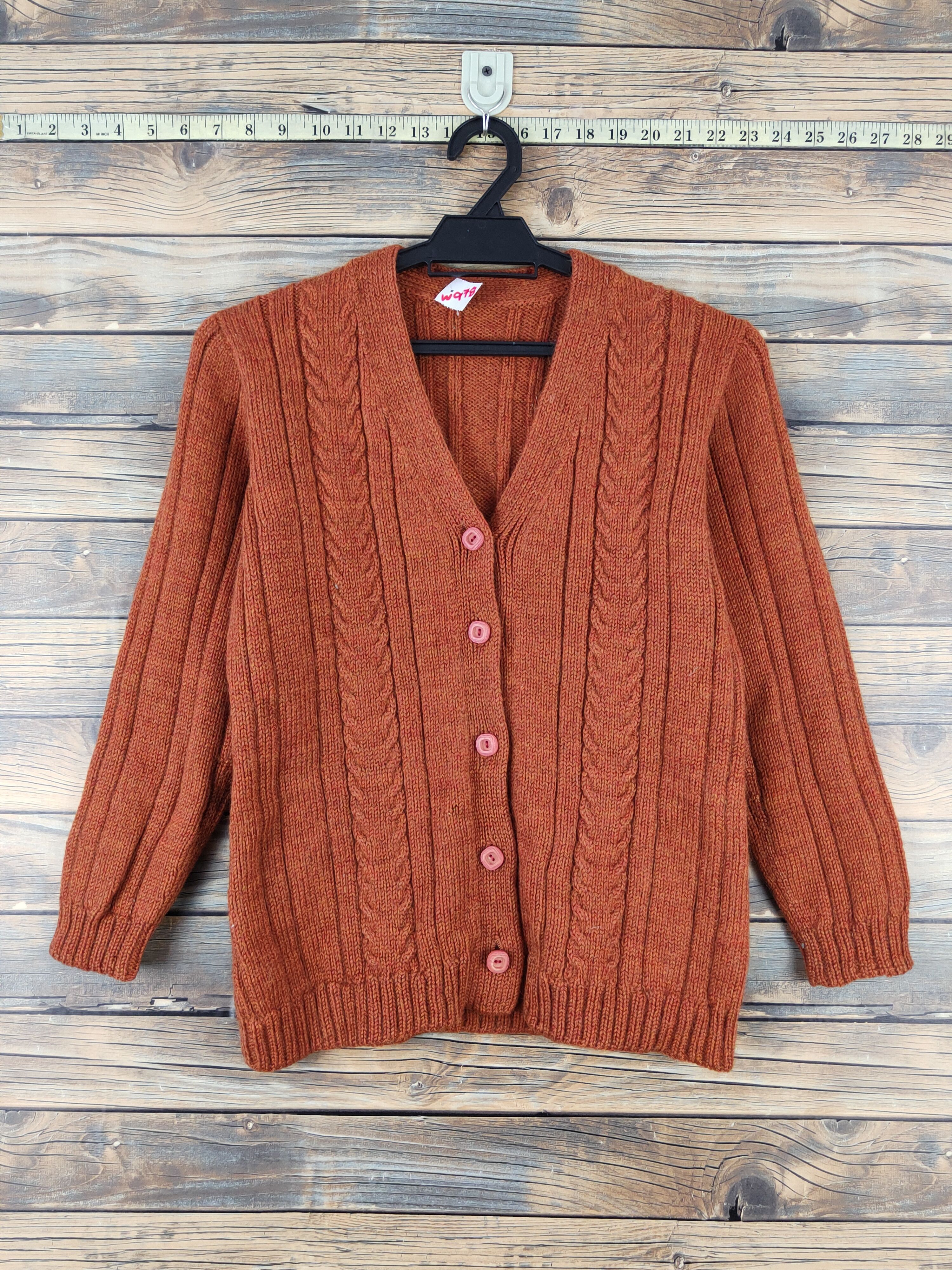 Aran Isles Knitwear × Japanese Brand Japanese Brand Dark Orange cable Knitwear Cardigan #W978 Size S / US 4 / IT 40 - 1 Thumbnail