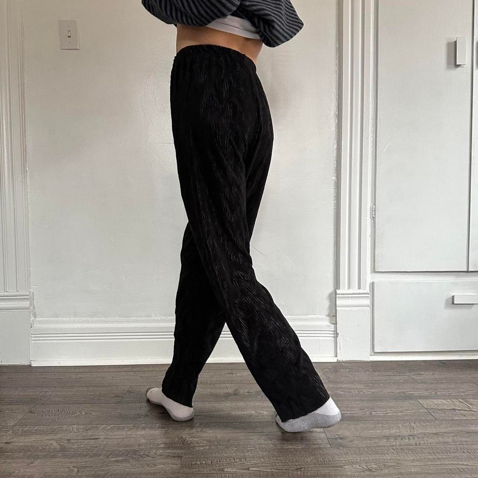 Vintage Vintage 80s Black Pleat Wavy Ruch Straight Light Pants Slack Size 28" / US 6 / IT 42 - 6 Thumbnail