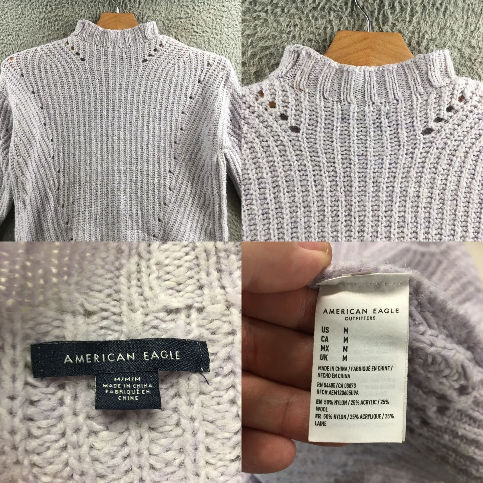 American Eagle Outfitters American Eagle Outfitters Sweater Womens M Lavender Gray Ribbed Knit Mock Neck Pullover Size M / US 6-8 / IT 42-44 - 8 Thumbnail