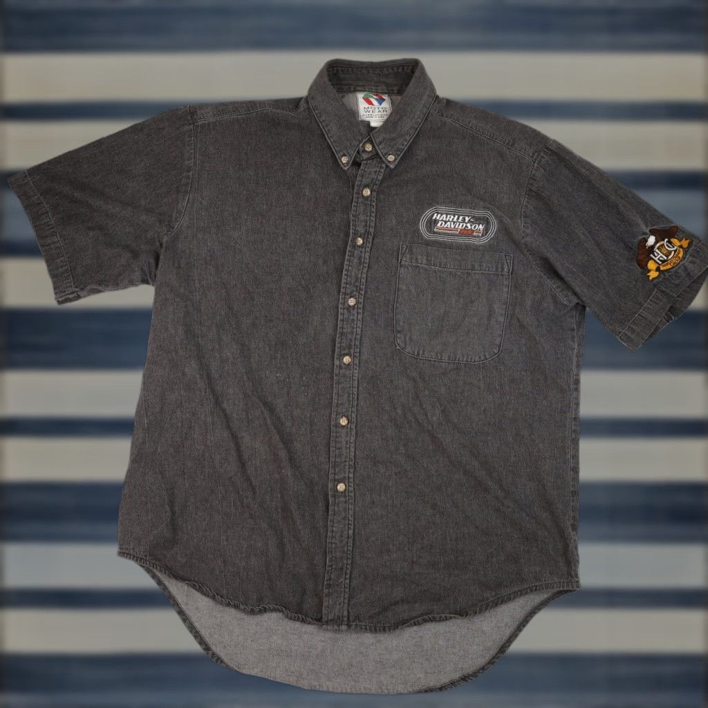 Harley Davidson VINTAGE Harley-Davidson Racing Embroidered Spellout Button Down Shirt Men XL Gray Shirt Mens XL Button-Up Size US XL / EU 56 / 4 - 1 Thumbnail