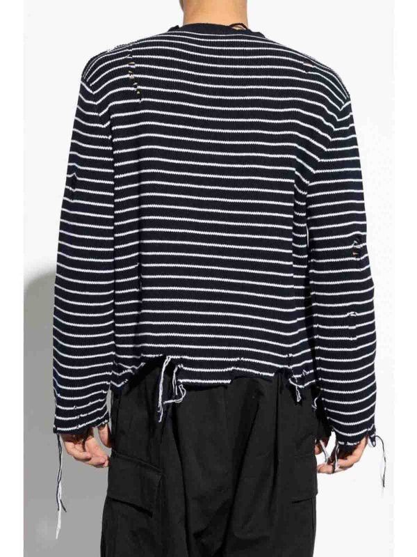 Alexander McQueen o1srvl11e0226 Distressed Striped Jumper In Blue/White Size US M / EU 48-50 / 2 - 4 Thumbnail