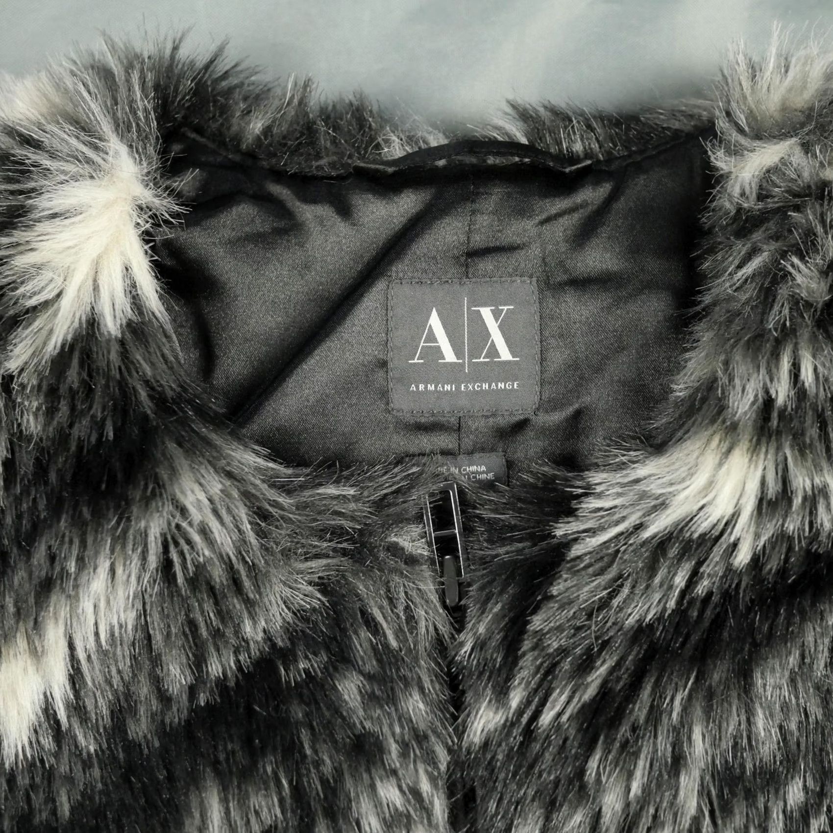 Armani Exchange A|X Armani Exchange Jacket Womens S Black Gray Faux Fur Full Zip Lined Soft Size S / US 4 / IT 40 - 3 Thumbnail