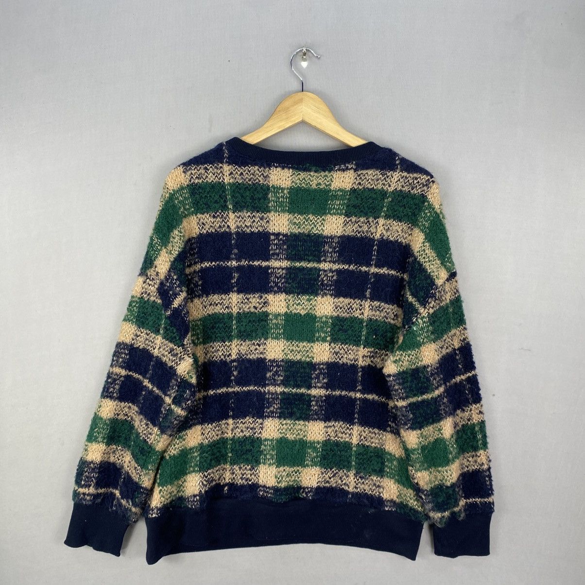 Aran Isles Knitwear HK WORK London Fuzzy Plaid Knit Sweatshirt Size US L / EU 52-54 / 3 - 4 Thumbnail