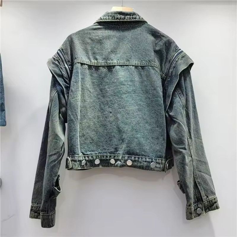 Jean Vintage Retro Style Designer Irregular Washed Denim Jacket Size M / US 6-8 / IT 42-44 - 2 Thumbnail