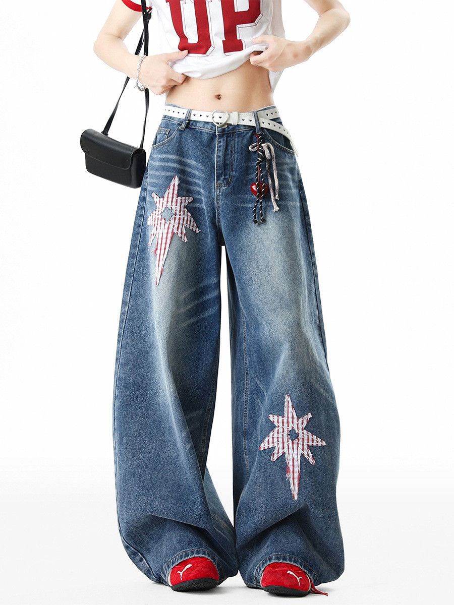 Japanese Brand Men's American-Style Star-Patterned Whiskered Jeans Size US 32 / EU 48 - 4 Thumbnail