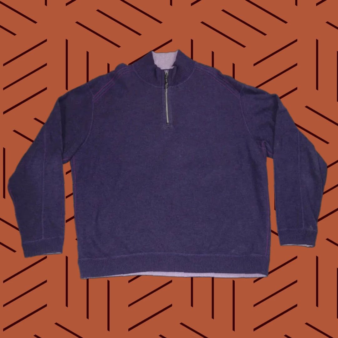 Tommy Bahama TOMMY BAHAMA Cotton Sweater Pullover Reversible 1/4 Zip Mock Neck Long Sleeve XL Purple Mens Size US XL / EU 56 / 4 - 1 Thumbnail