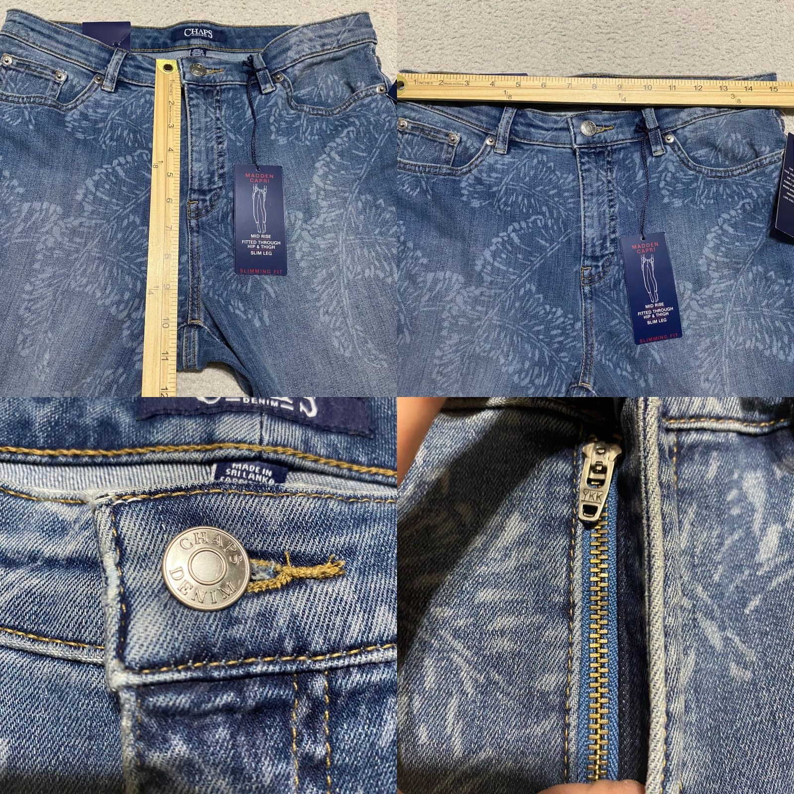 Chaps NWT Chaps Jeans Womens Blue Denim Medium Wash Floral Capri 10 Casual Regular Rise 5-Pocket Womens Girls? Size 32" / US 10 / IT 46 - 8 Thumbnail