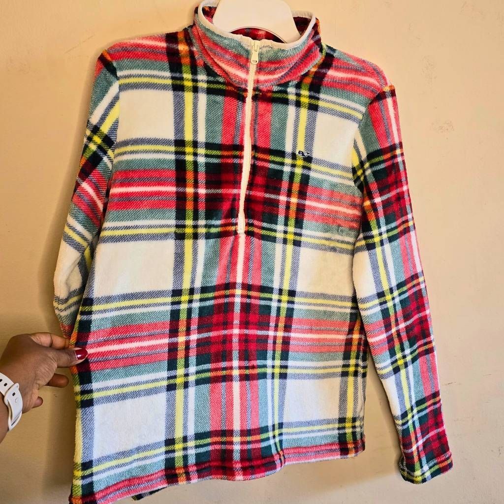 Vineyard Vines Vineyard Vines Women’s Plaid 1/4 Zip Fleece Pullover Size M Soft Lightweight Size M / US 6-8 / IT 42-44 - 4 Thumbnail