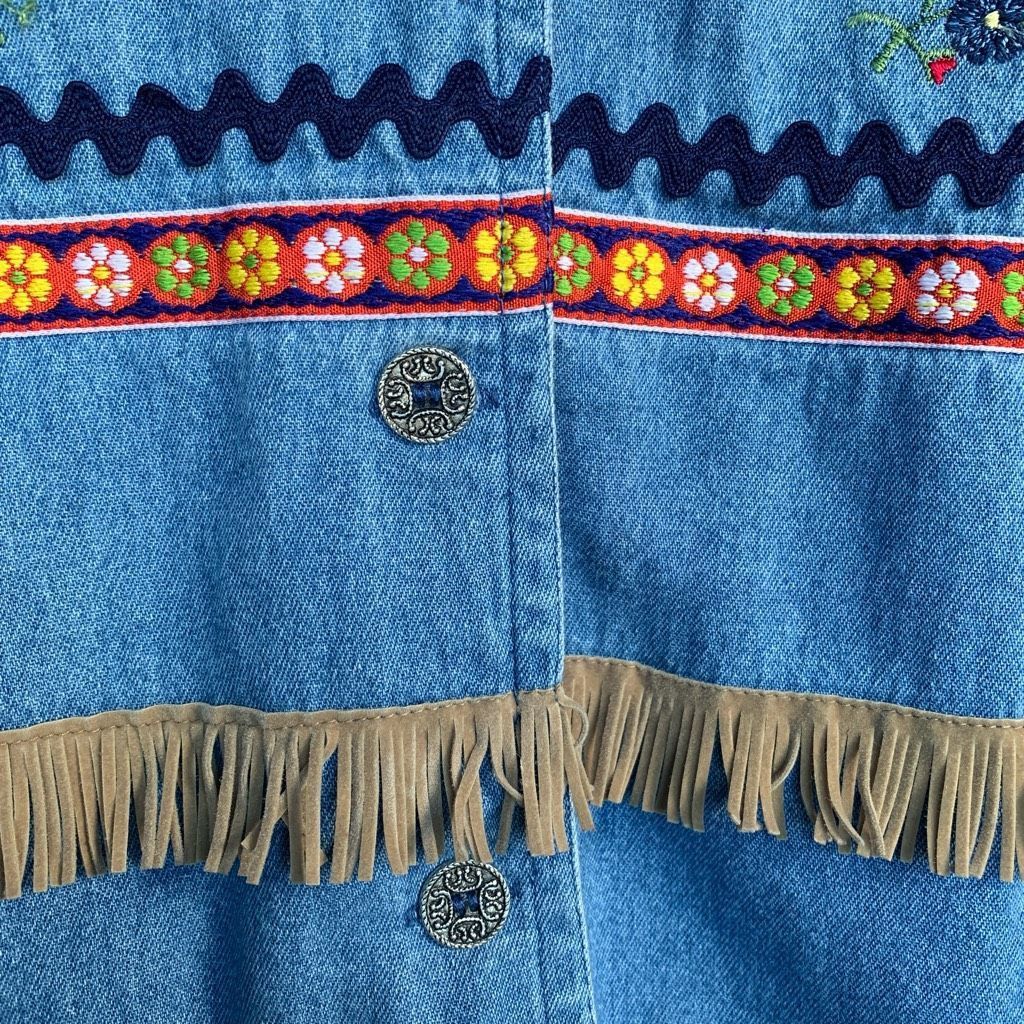 Vintage Upcycled Vintage Victoria Jones Sleeveless Denim Shirt Fring Size XXL / US 16-18 / IT 52-54 - 8 Thumbnail